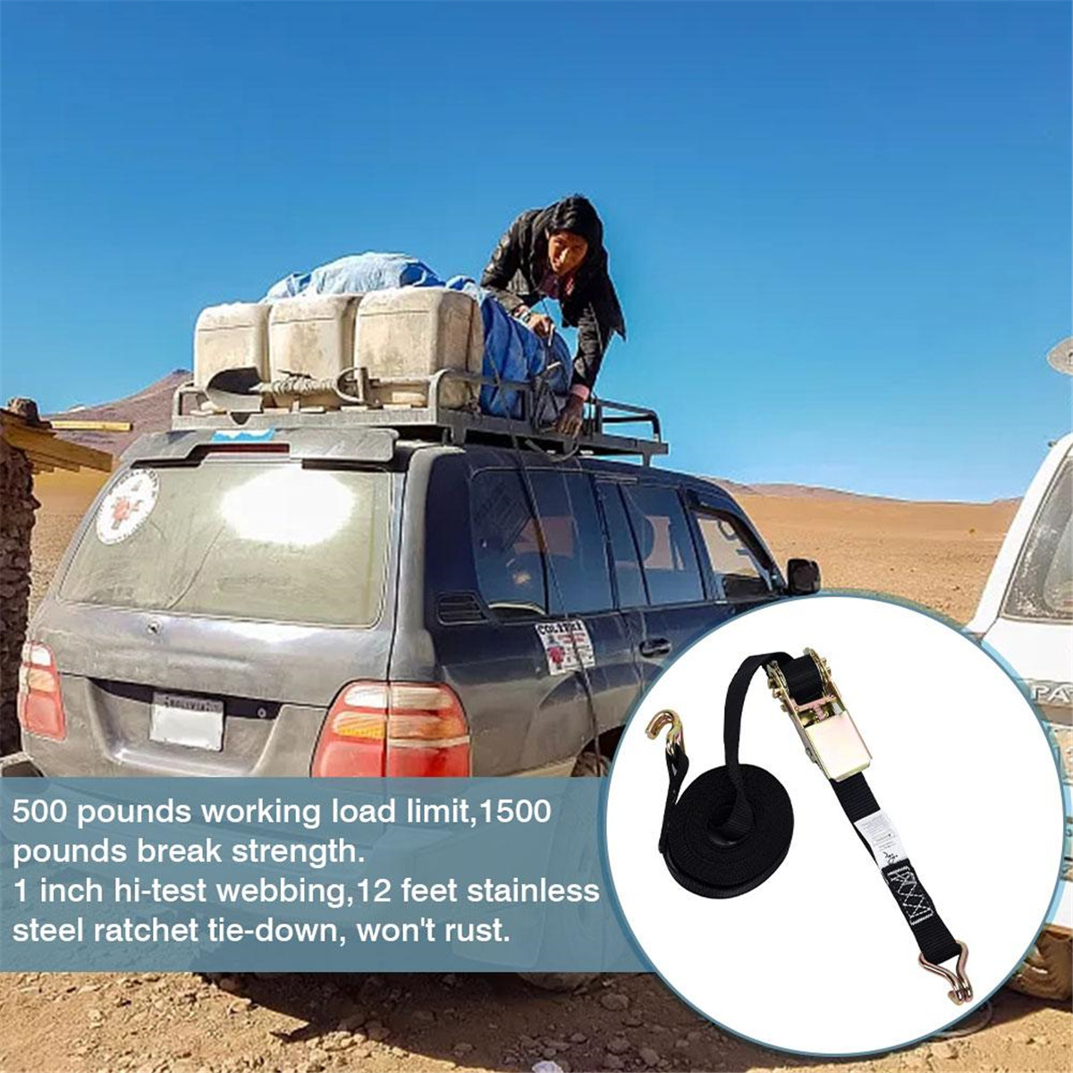 1PC-12ft-Buckle-Tie-Down-Belt-Cargo-Straps-For-Car-Motorcycle-Bike-With-Metal-1766404