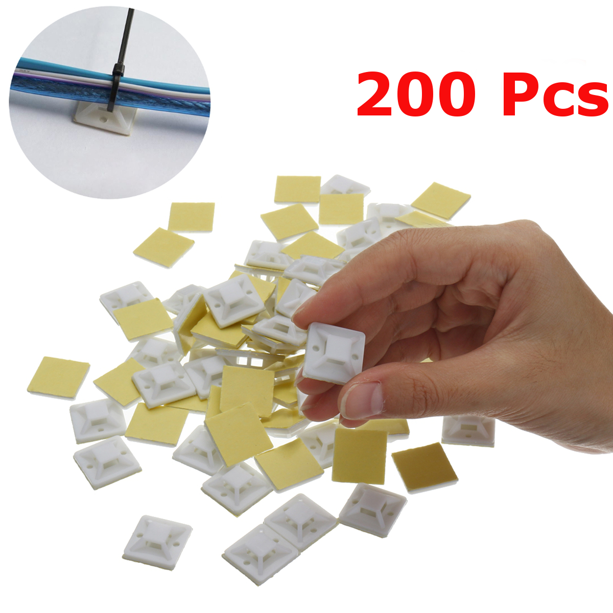 200PcsPack-20x20mm-Self-Adhesive-Zip-Tie-Cable-Wire-Mounts-Clamps-Wall-Holder-White-1817006