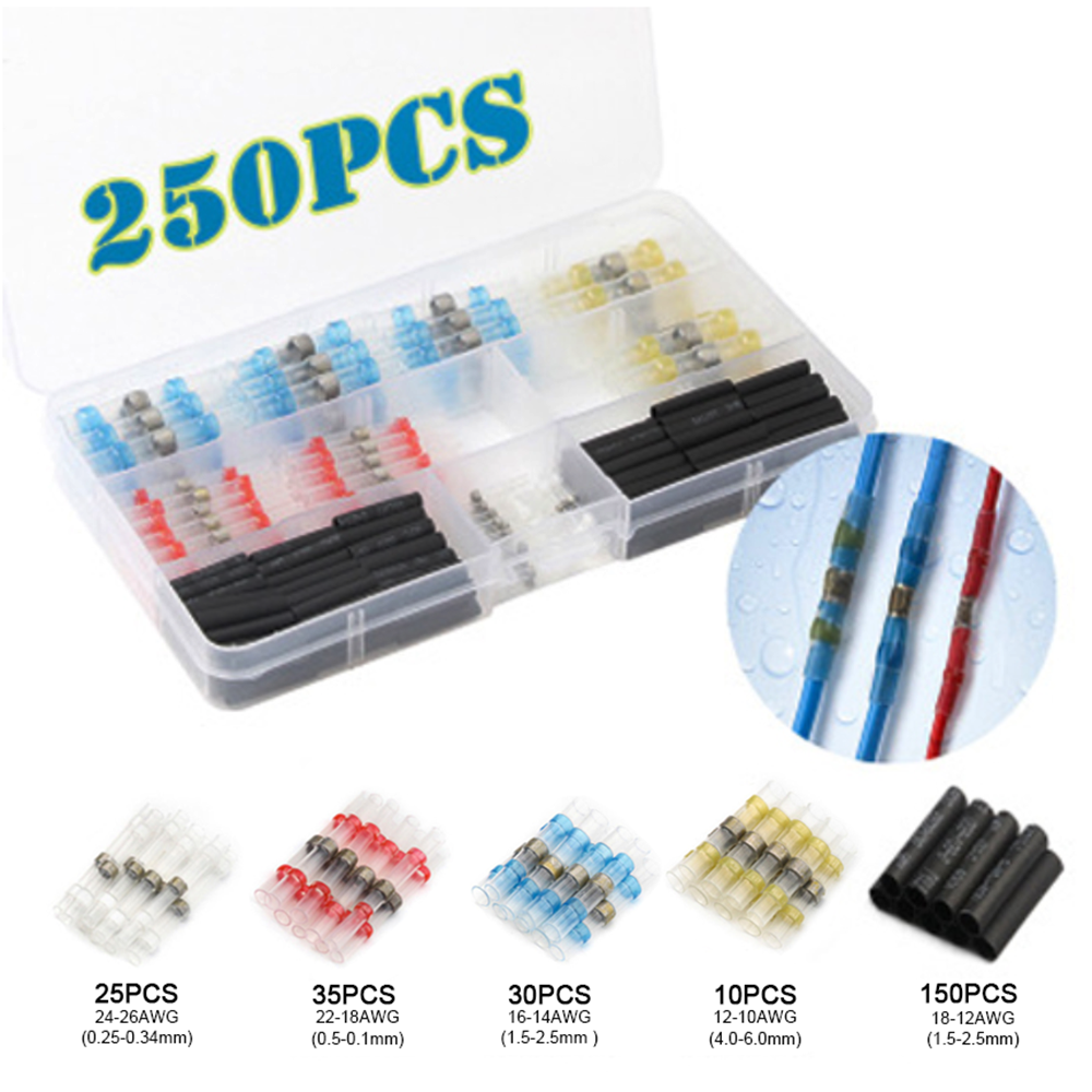 250PCS-Solder-Seal-Wire-Connectors-Heat-Shrink-Solder-Butt-Connectors-Terminals-Connector-Kit-Automo-1820984
