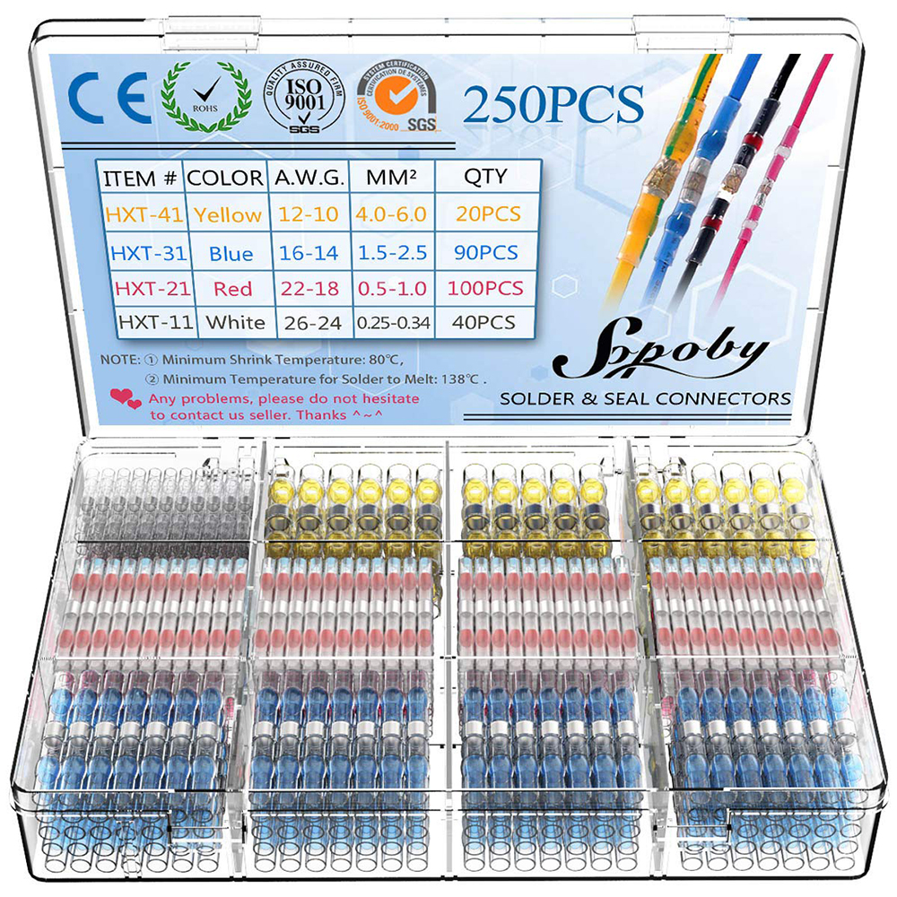 250PCS-Solder-Seal-Wire-Connectors-Heat-Shrink-Solder-Butt-Connectors-Terminals-Connector-Kit-Automo-1820993