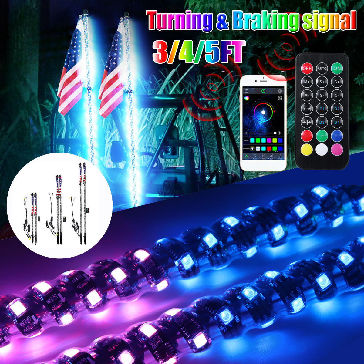 2x-3ft4ft5ft-LED-Chasing-RGB-Color-Whip-Lights-With-Flag--Remote-Control-Braking-Turn-Signal-For-ATV-1703434