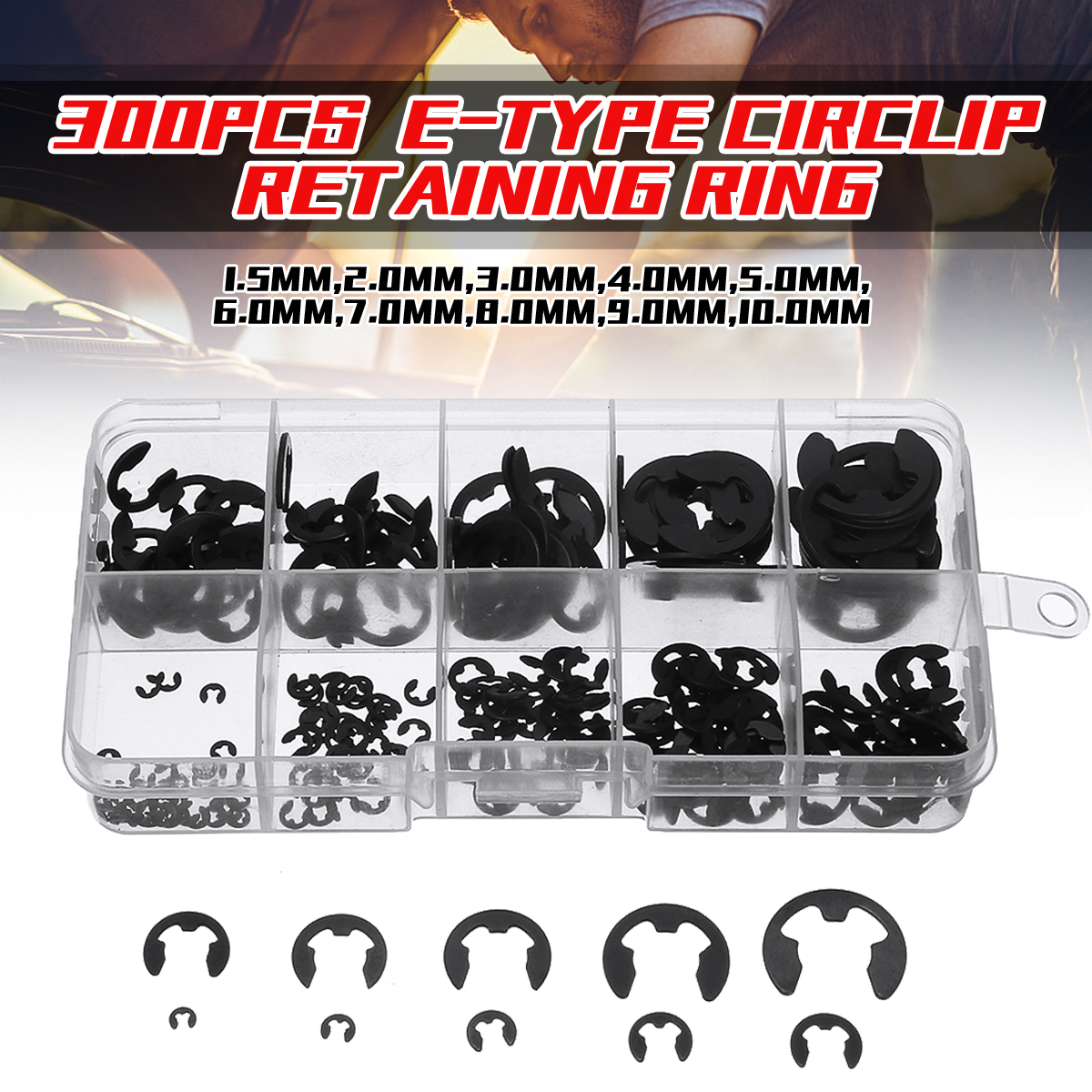 300PCS-Manganese-Steel-E-type-Circlip-Retaining-Ring-15-10mm-Combinations-Black-1635521