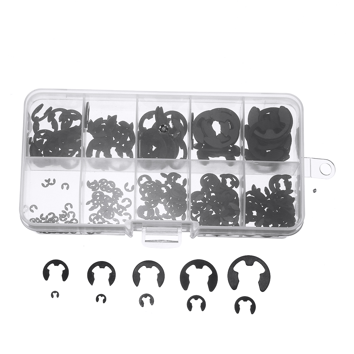 300PCS-Manganese-Steel-E-type-Circlip-Retaining-Ring-15-10mm-Combinations-Black-1635521