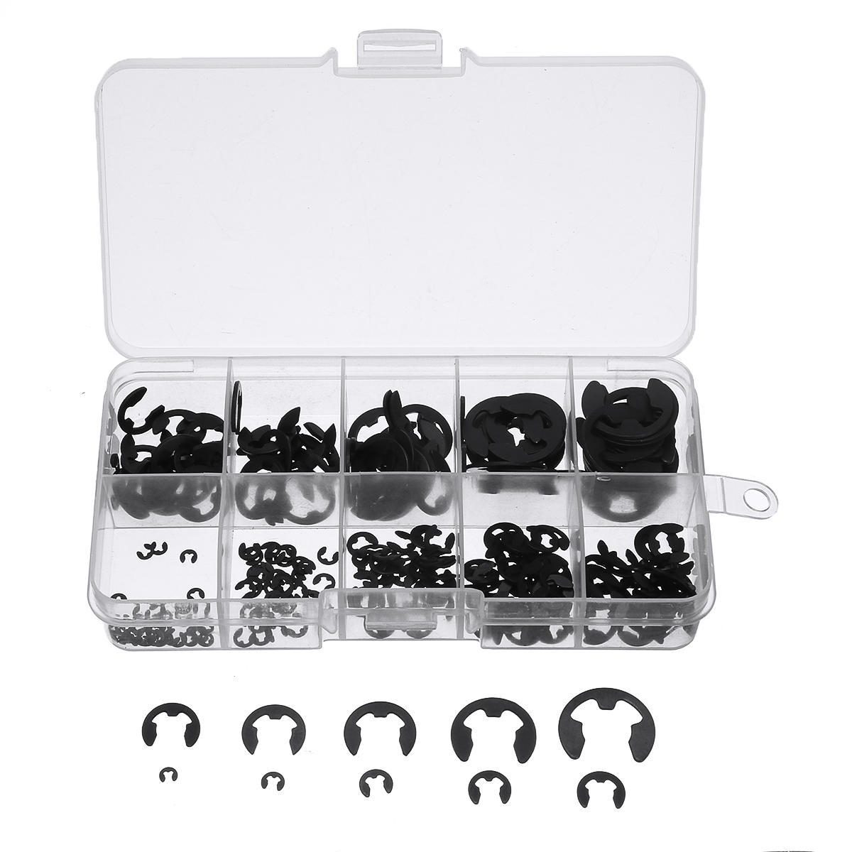 300PCS-Manganese-Steel-E-type-Circlip-Retaining-Ring-15-10mm-Combinations-Black-1635521