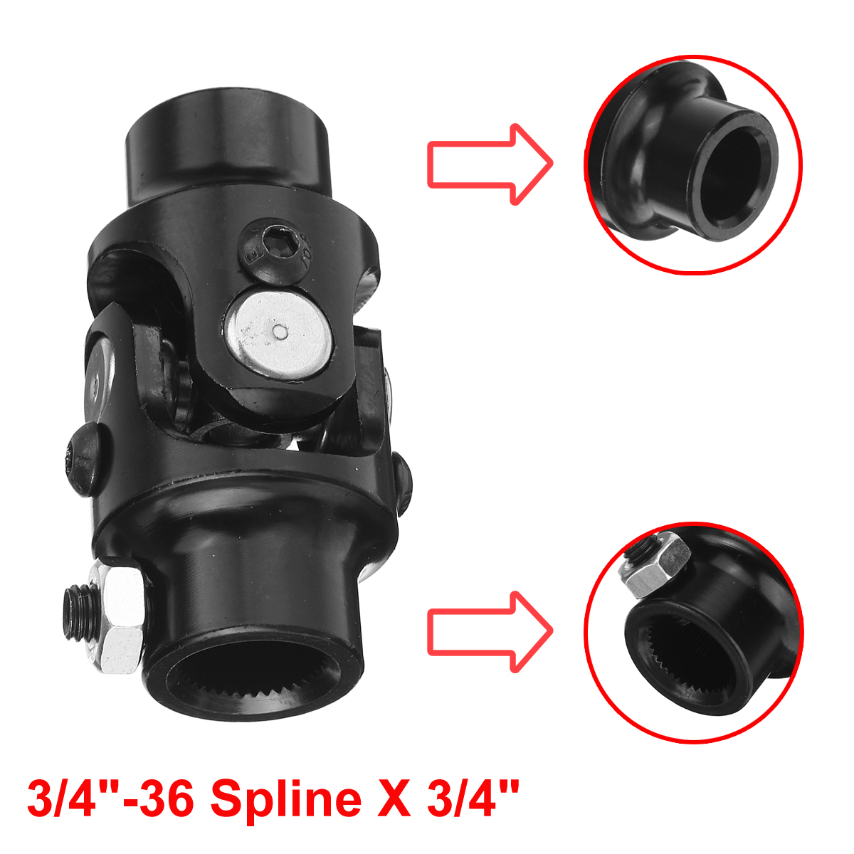 34quot-Round-Smooth-X-34-36-Spline-BLACK-Universal-Steering-Shaft-U-Joint-Column-1694514