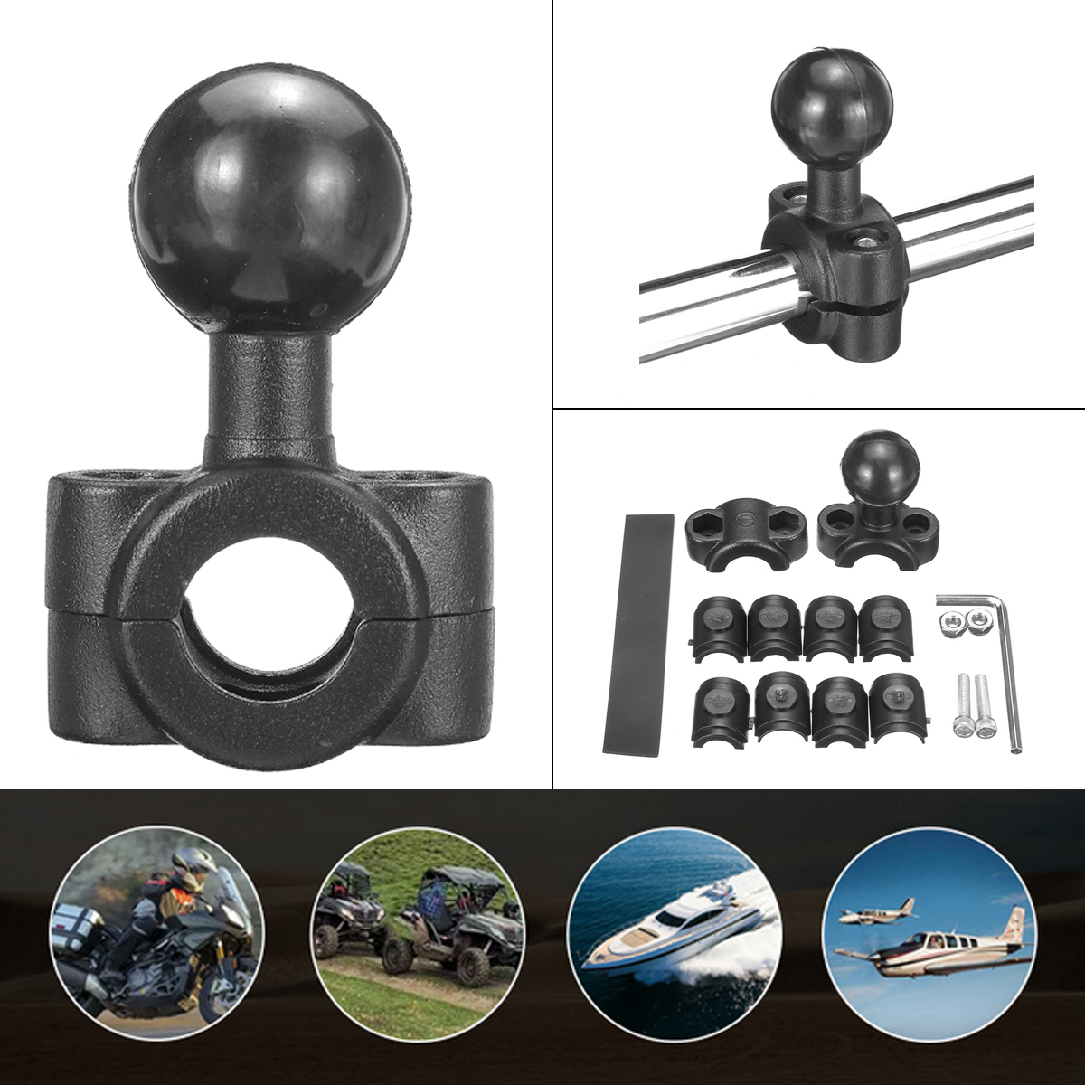 Mini-Rail-Base-with-1quot-Ball-For-Motorcycle-035quot-to-061quot-Diameter-Handlebar-Mount-1716290