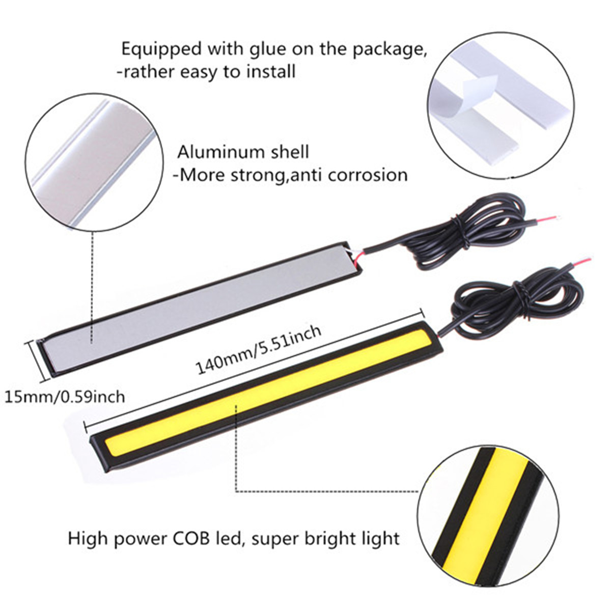 14cm-COB-LED-Daytime-Running-Lights-DRL-Strip-Lamp-Waterproof-12V-8W-500LM-2PCS-Universal-964341