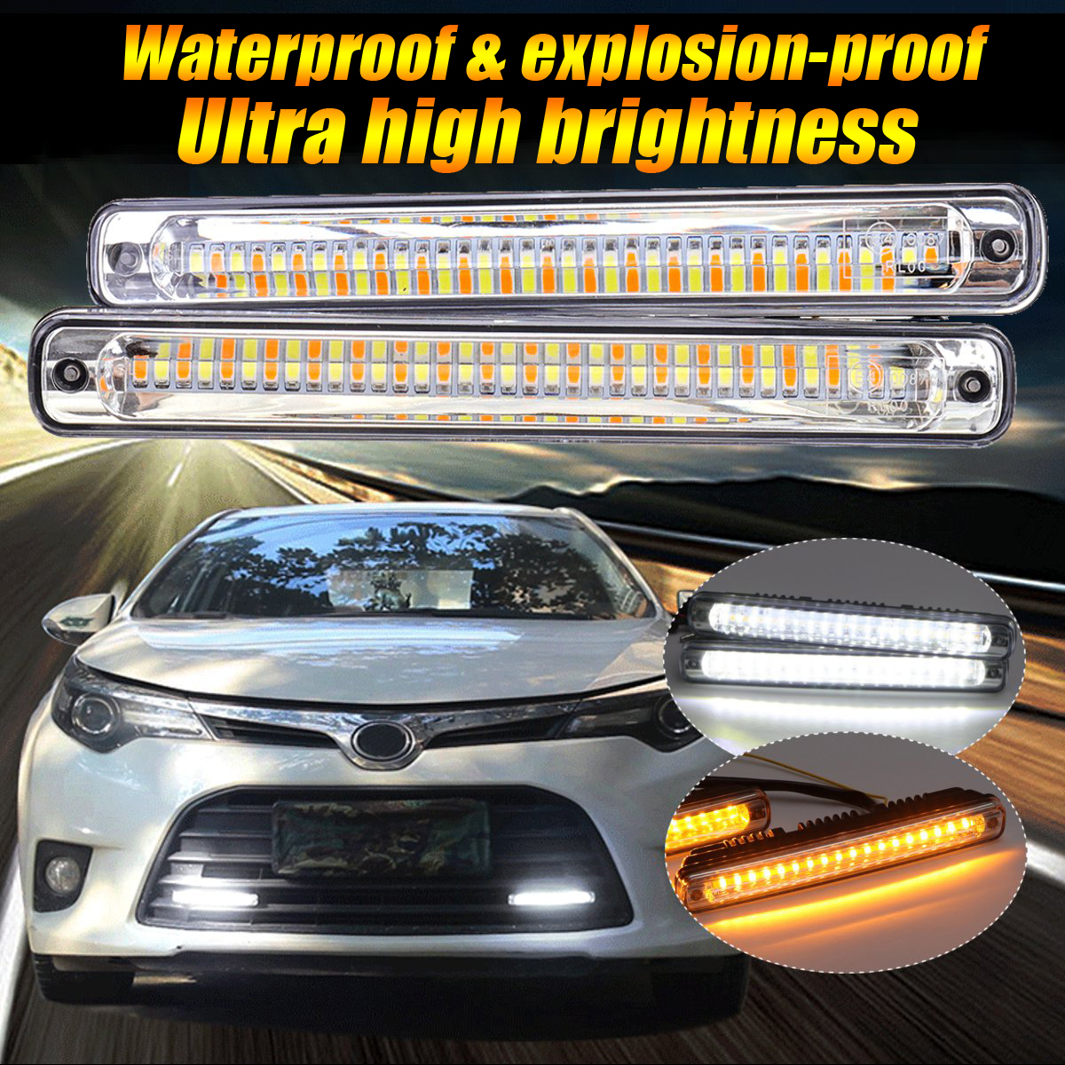 36-LED-Dual-Color-Car-Daytime-Running-Lights-DRL-Lamps-Universal-WhiteAmber-1402075