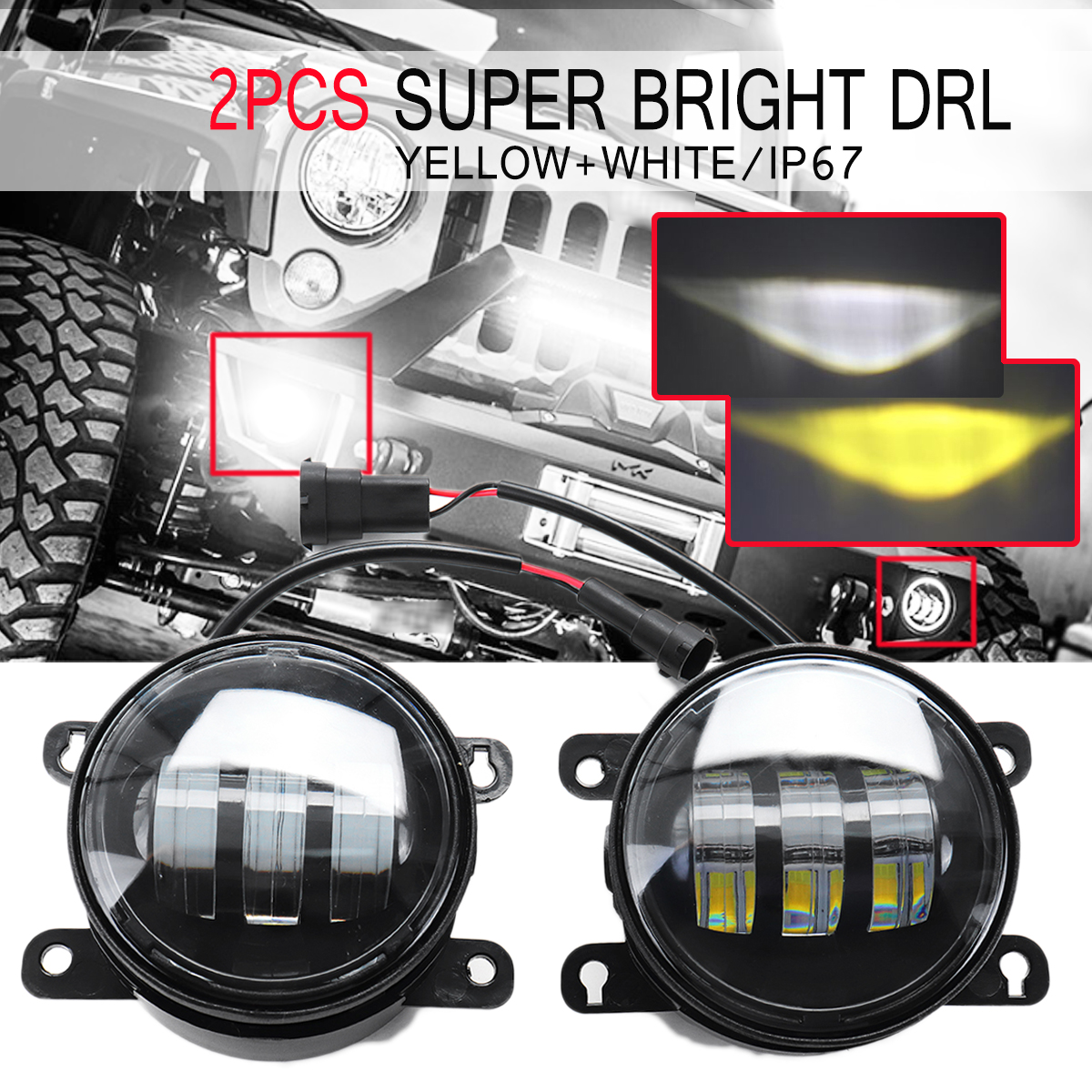 4-Inch-COB-LED-Daytime-Running-Lights-DRL-Fog-Lamp-Dual-Color-for-Ford-F150HondaNissanSubaruAcura-1420592