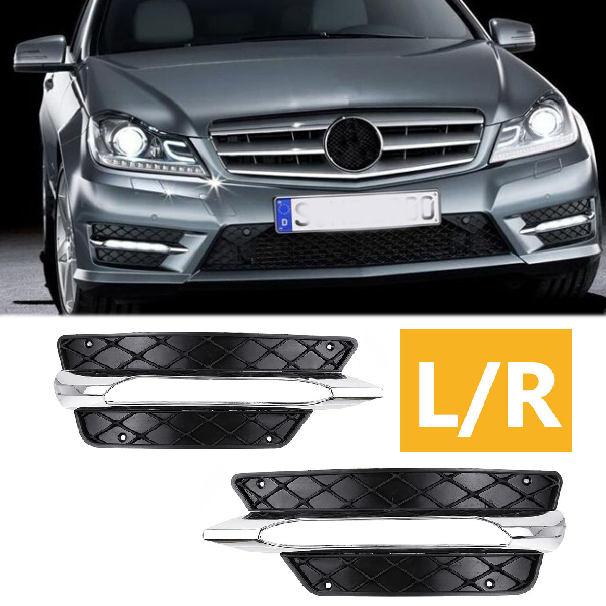 Car-LeftRight-Daytime-Running-Lights-Lower-Bumper-DRL-Grill-Cover-For-Mercedes-C-CLASS-W204-2012-201-1569028