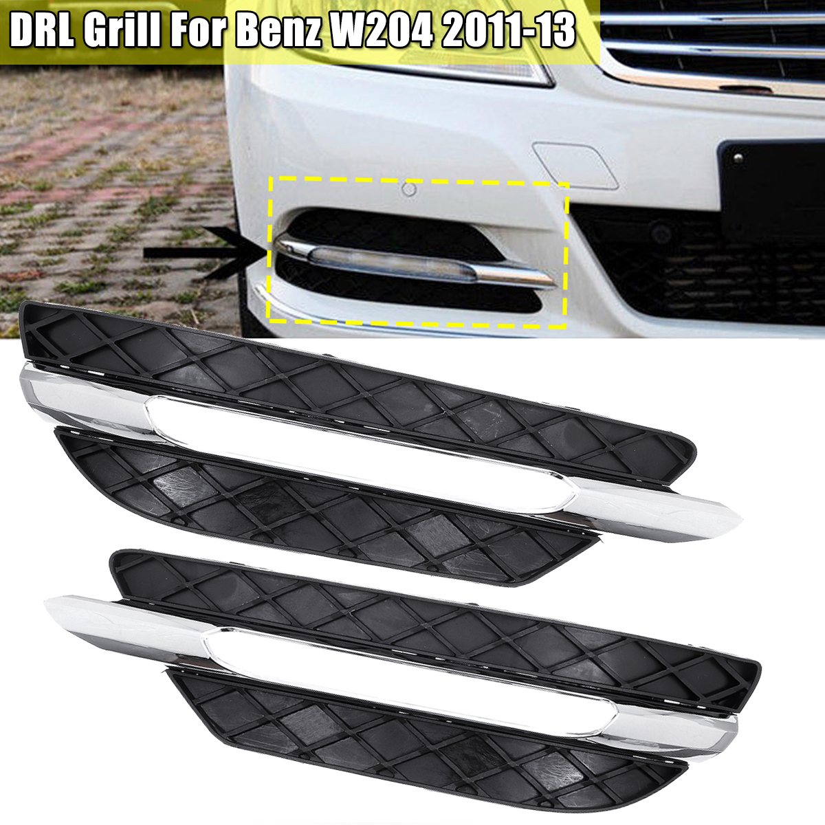 Front-Bumper-DRL-Daytime-Running-Lights-Grill-Cover-LeftRight-for-Mercedes-Benz-W204-C-Class-2011-20-1471215