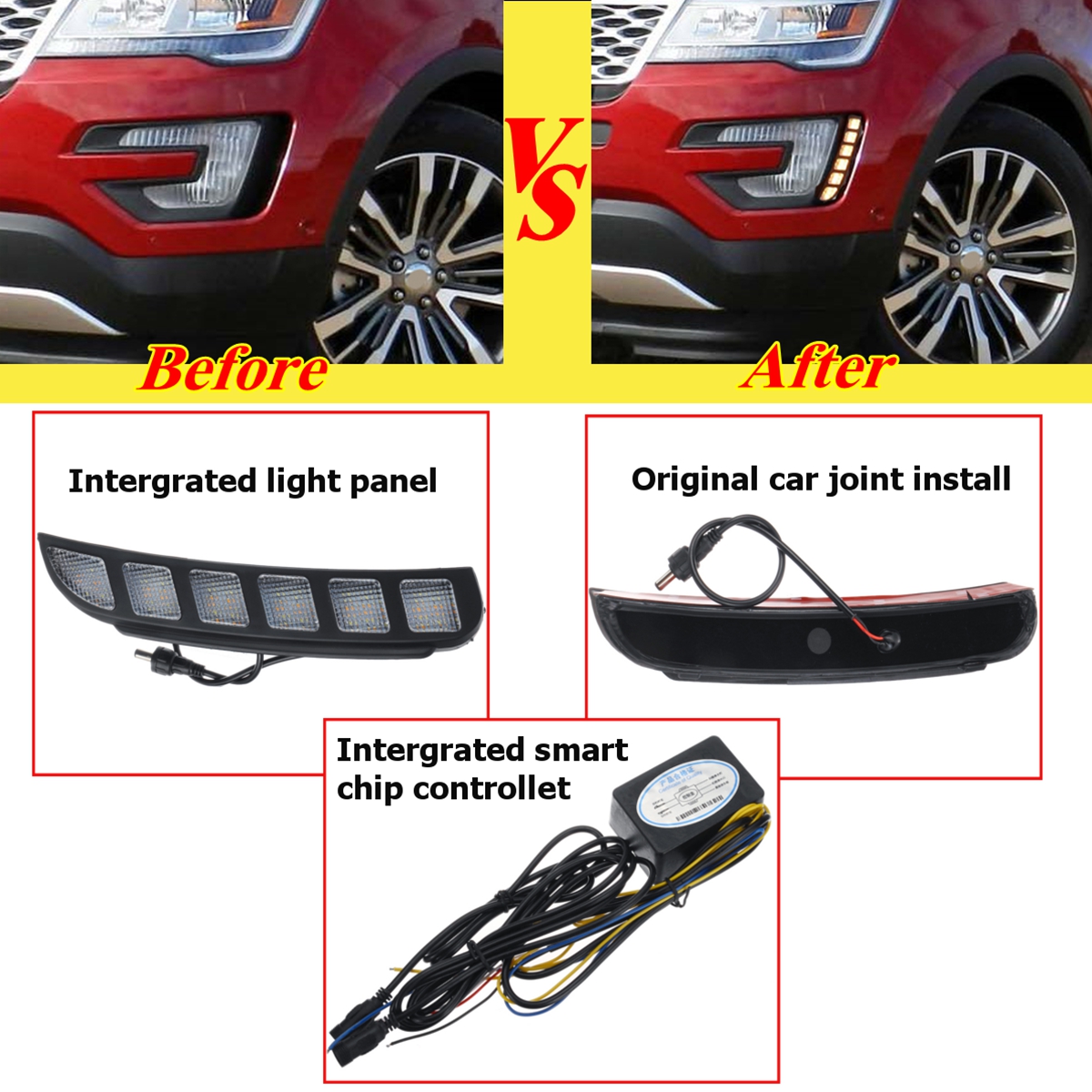 LED DRL Daytime Running Lights Turn Singal Lamps Pair for Ford Explorer