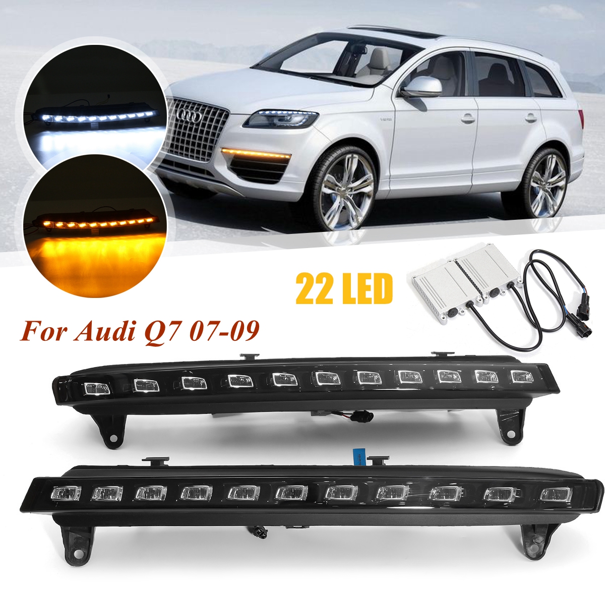 LED-Daytime-Running-Fog-Lights-DRL-White-Turn-Signal-Lamp-Yellow-2Pcs-for-Audi-Q7-2007-09-1119963