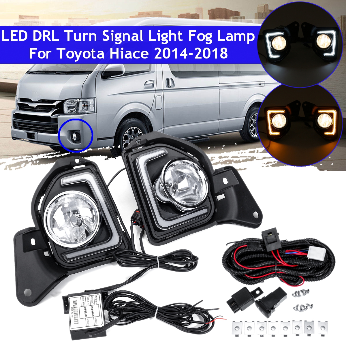 Pair-LED-DRL-Daytime-Running-Lights-White-Fog-Lamps-Yellow-with-H16-Halogen-Bulbs-For-Toyota-Hiace-2-1570017