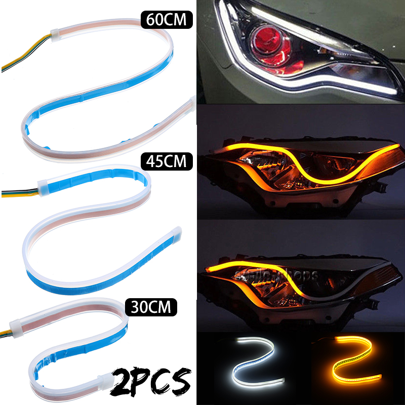 Ultra-Thin-Guide-Strip-White-Daytime-Running-Lights-Amber-Turn-Lamp-Switchback-Sequential-2Pcs-1403873