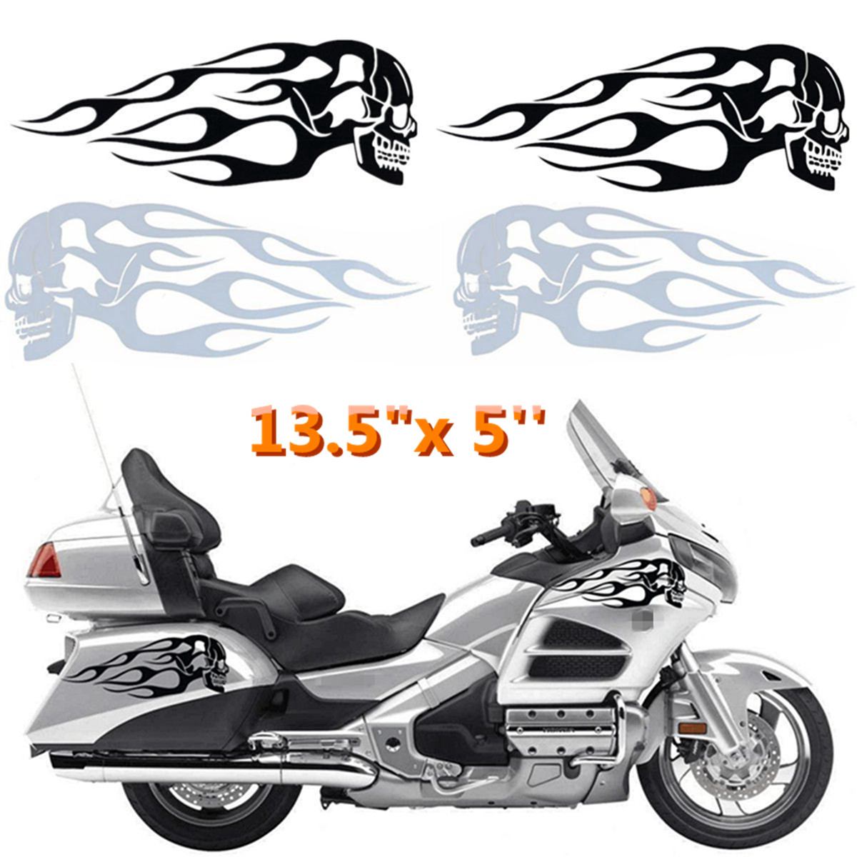 2pcs-135x5inch-Universal-Motorcycle-Gas-Tank-Flames-Skull-Badge-Decal-Sticker-1256134