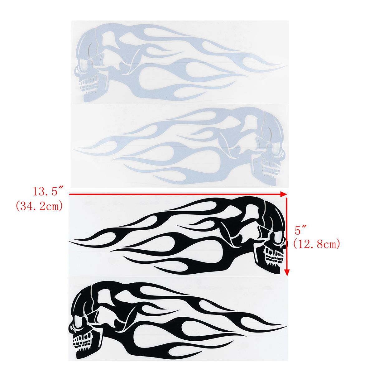 2pcs-135x5inch-Universal-Motorcycle-Gas-Tank-Flames-Skull-Badge-Decal-Sticker-1256134