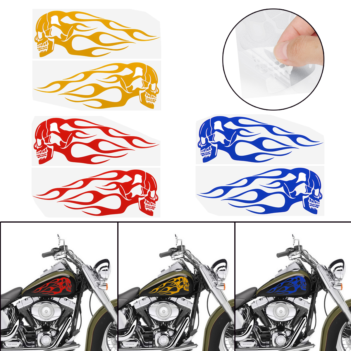 2pcs-135x5inch-Universal-Motorcycle-Gas-Tank-Flames-Skull-Badge-Decal-Sticker-RedBlueYellow-1348665