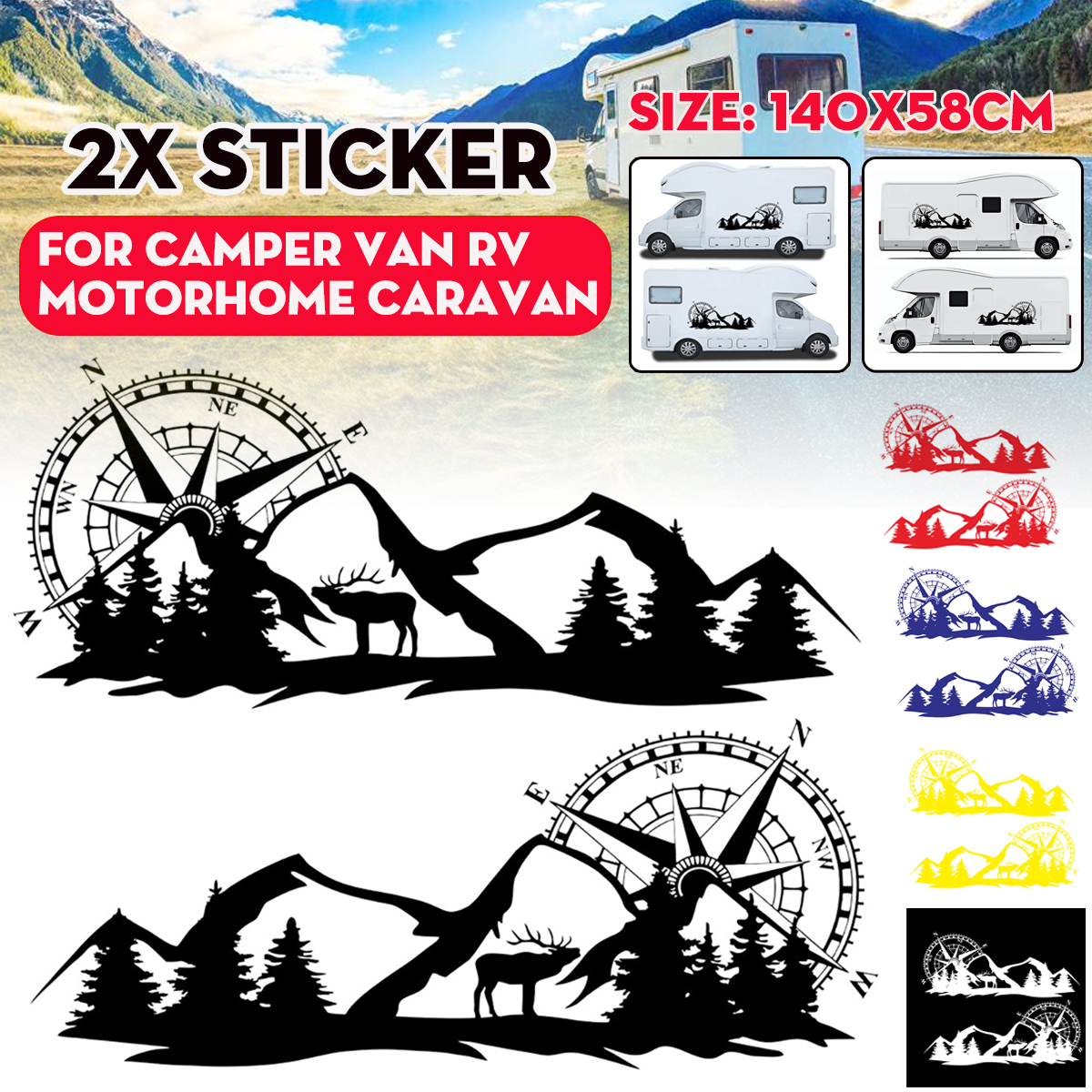 2pcs-Set-Body-Sticker-Decal-Large-Compass-Navigation-WMountain-Deer-For-Camper-Van-Motorhome-Boat-Mo-1733940