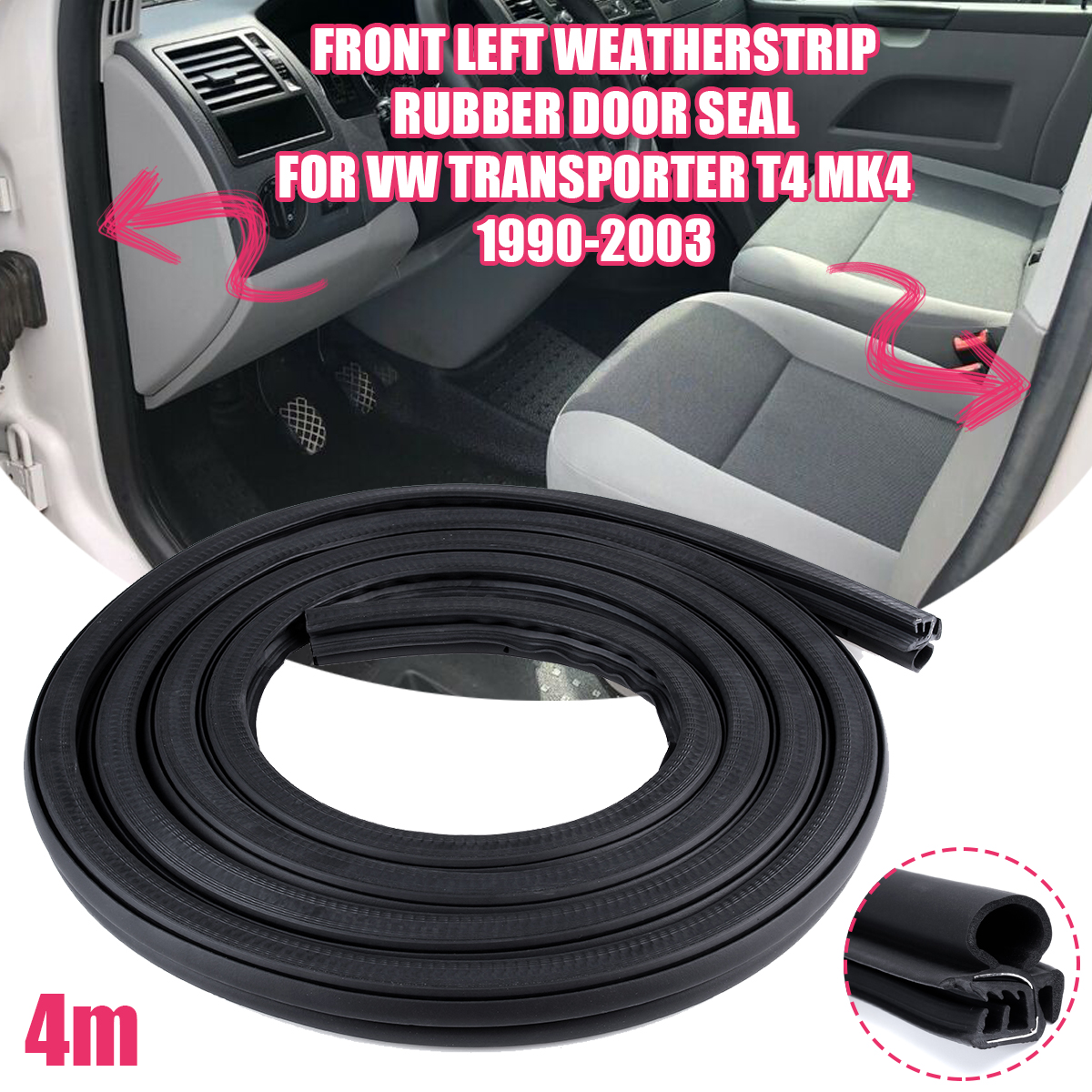 FRONT-LEFT-WEATHERSTRIP-RUBBER-DOOR-SEAL-FOR-VW-TRANSPORTER-T4-T5-MK4-1990-2003-4m-1817393