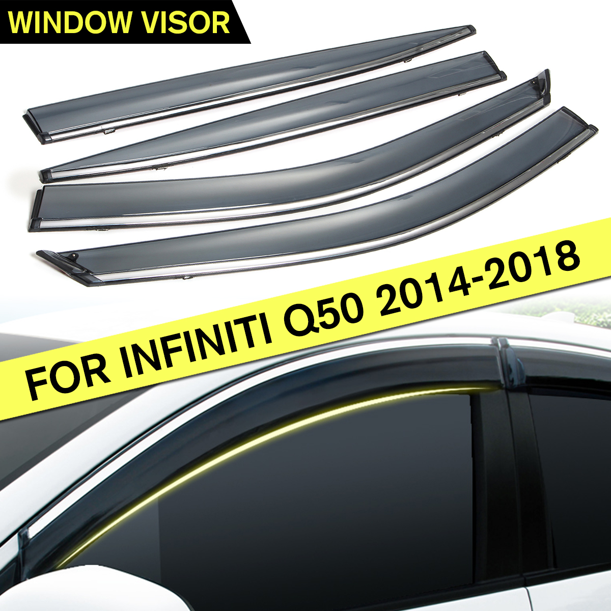 Smoke-Tinted-Sun-Rain-Shade-Window-Visor-W-Chrome-Trim-for-Infiniti-Q50-14-18-1724720