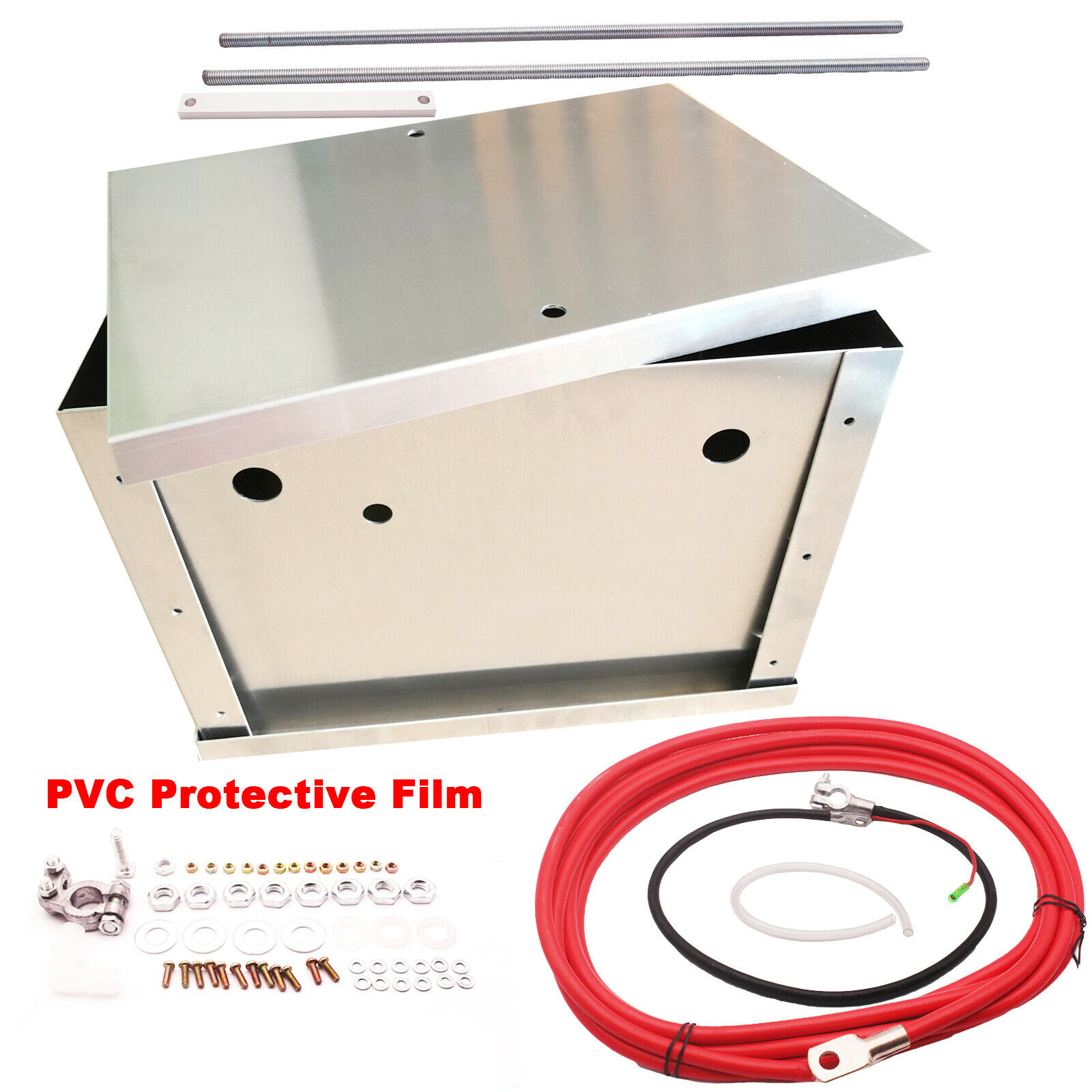 Universal-Complete-Aluminum-Battery-Tray-Box-Relocation-Kit-Polished-Billet-Race-1690241