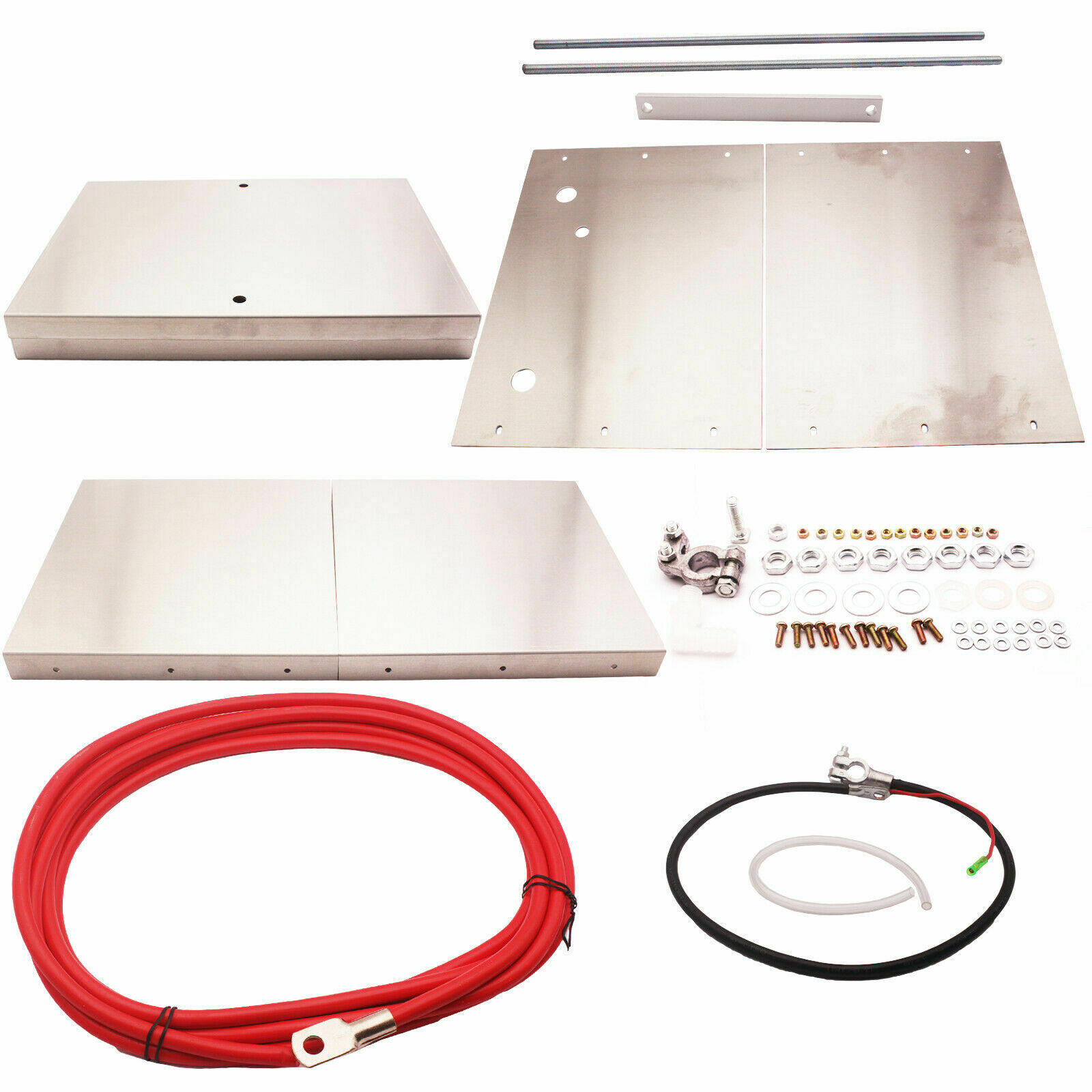 Universal-Complete-Aluminum-Battery-Tray-Box-Relocation-Kit-Polished-Billet-Race-1690241