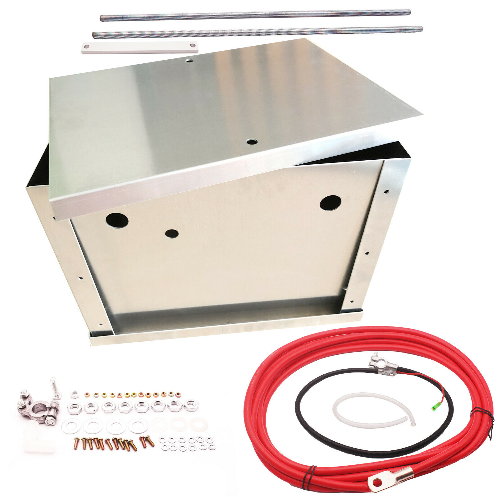 Universal-Complete-Aluminum-Battery-Tray-Box-Relocation-Kit-Polished-Billet-Race-1690241