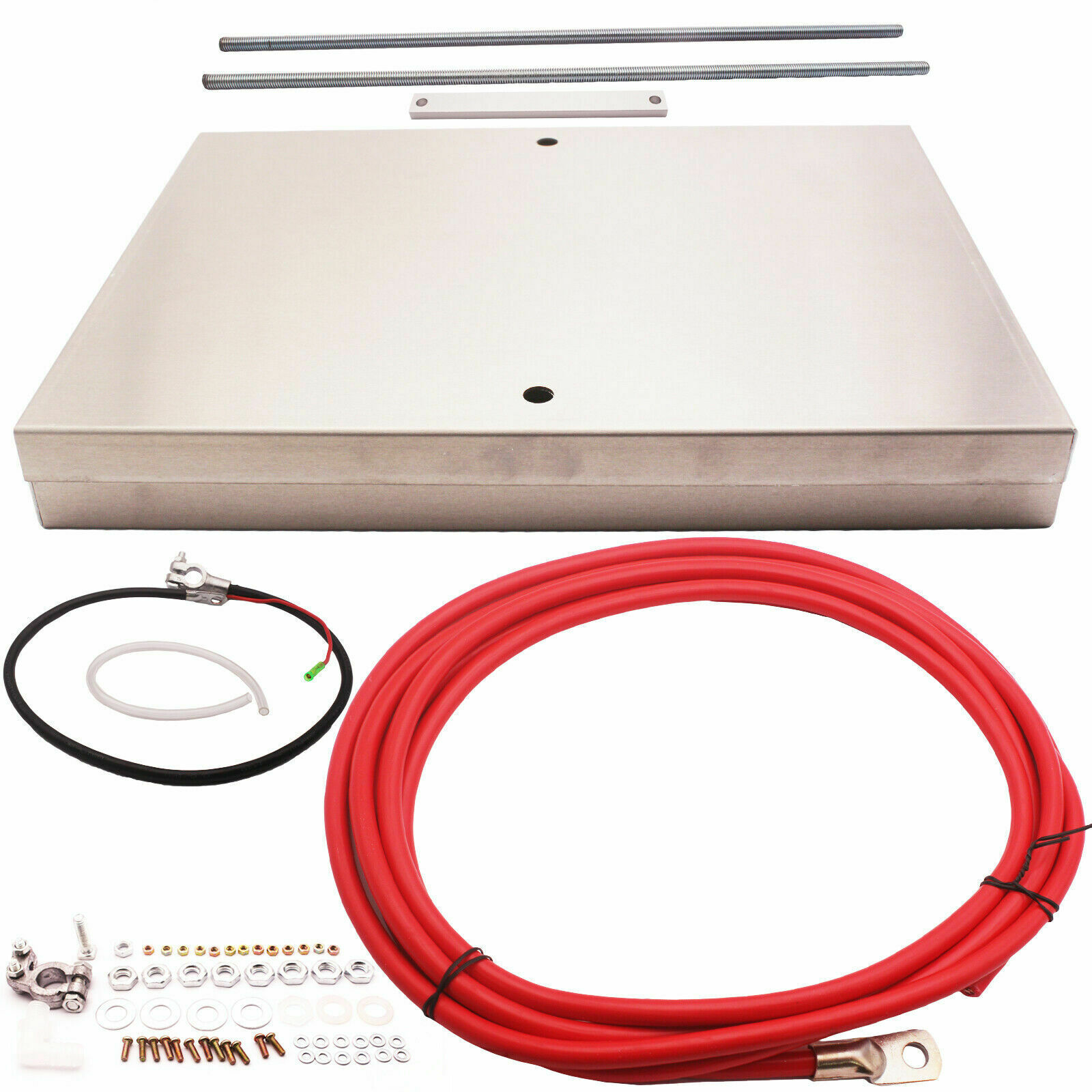 Universal-Complete-Aluminum-Battery-Tray-Box-Relocation-Kit-Polished-Billet-Race-1690241