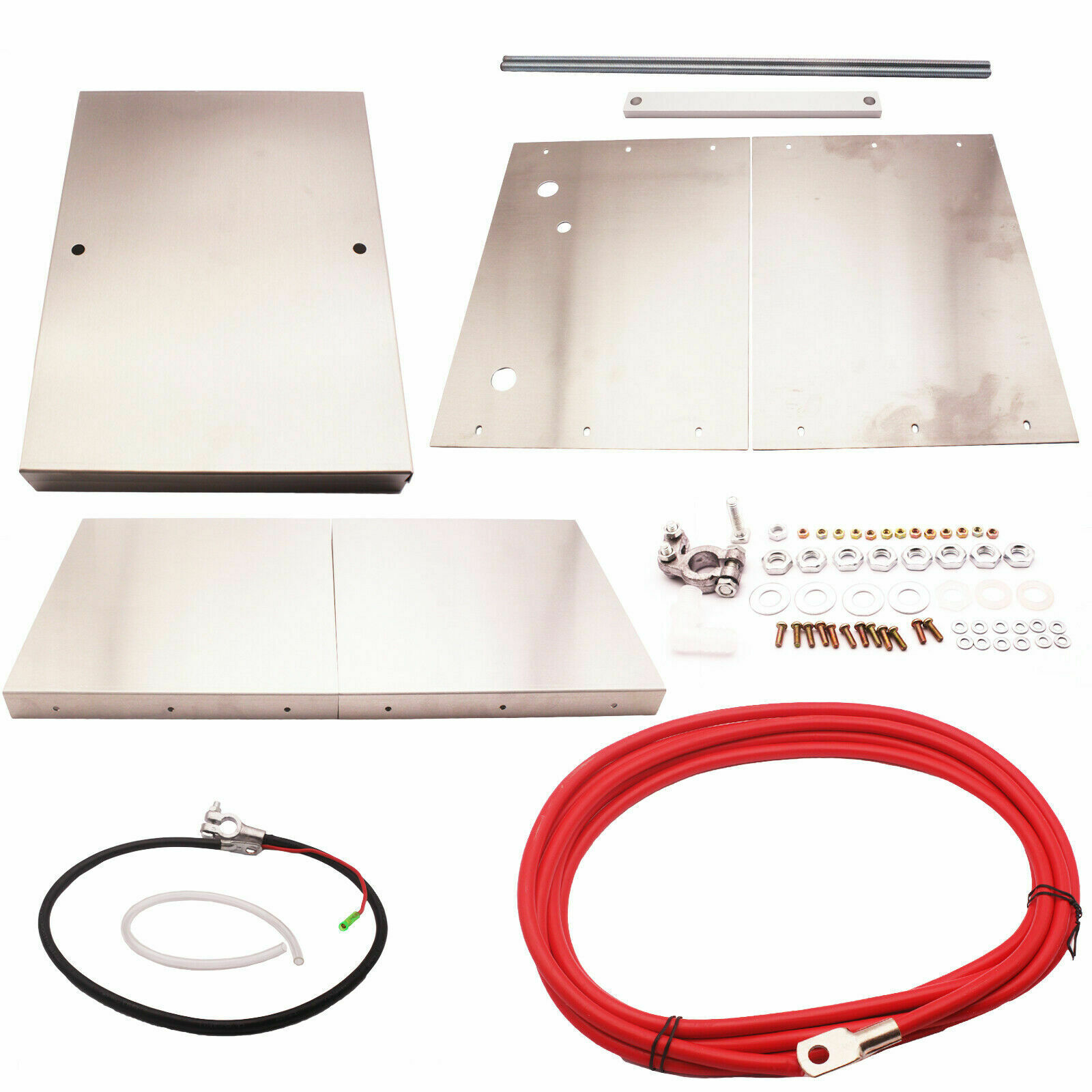 Universal-Complete-Aluminum-Battery-Tray-Box-Relocation-Kit-Polished-Billet-Race-1690241