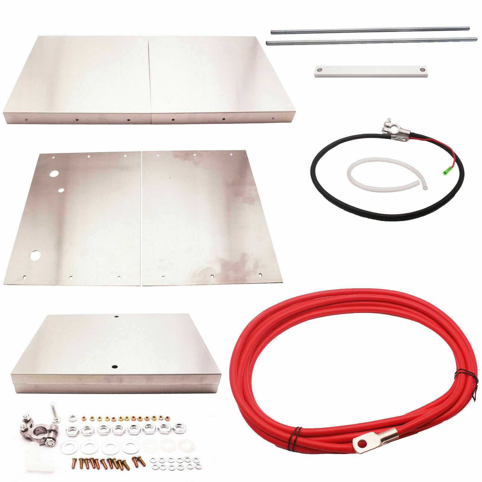 Universal-Complete-Aluminum-Battery-Tray-Box-Relocation-Kit-Polished-Billet-Race-1690241