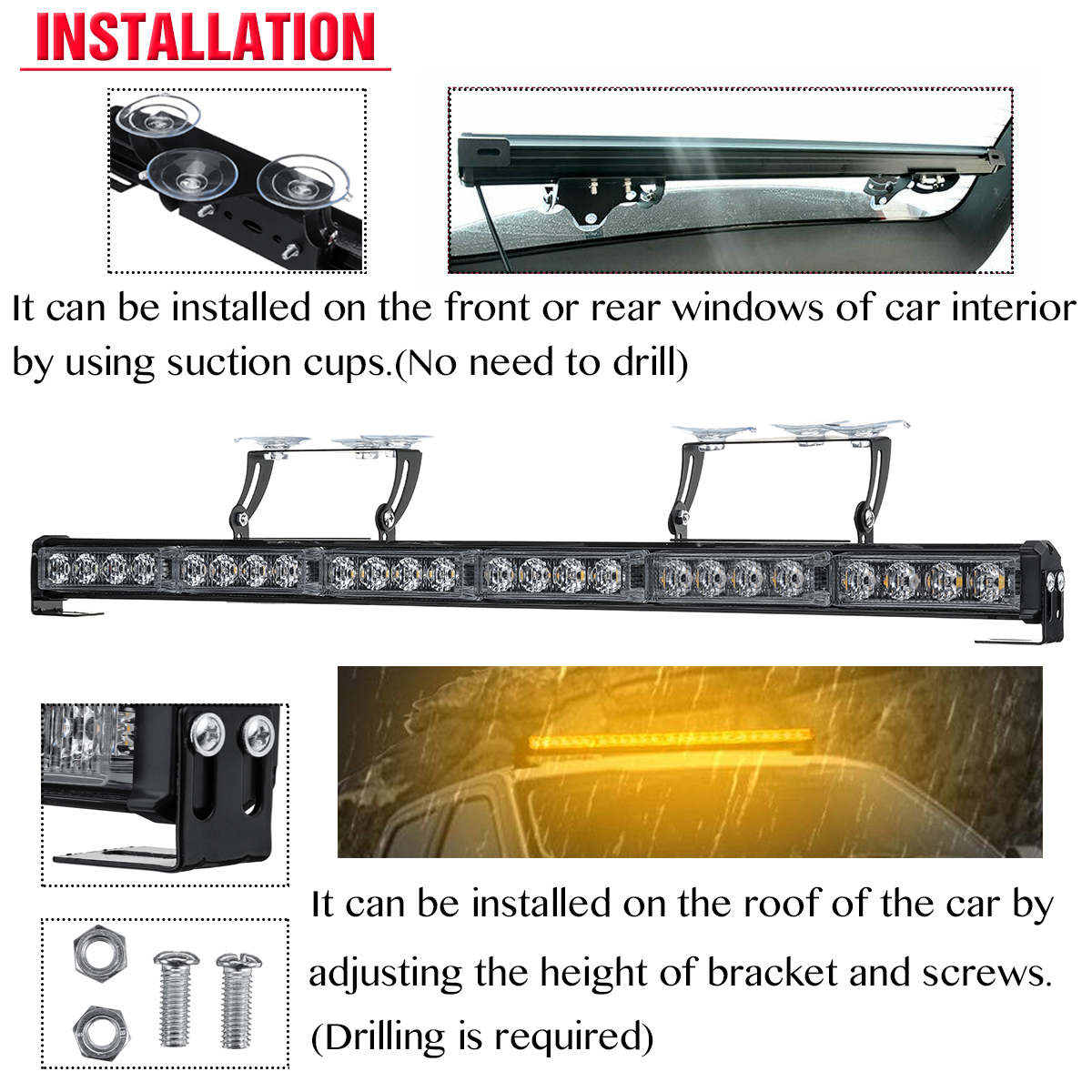 12V-Amber-27-24LED-Emergency-Warning-Flash-Strobe-Light-Bar-Traffic-Advisor-1778961