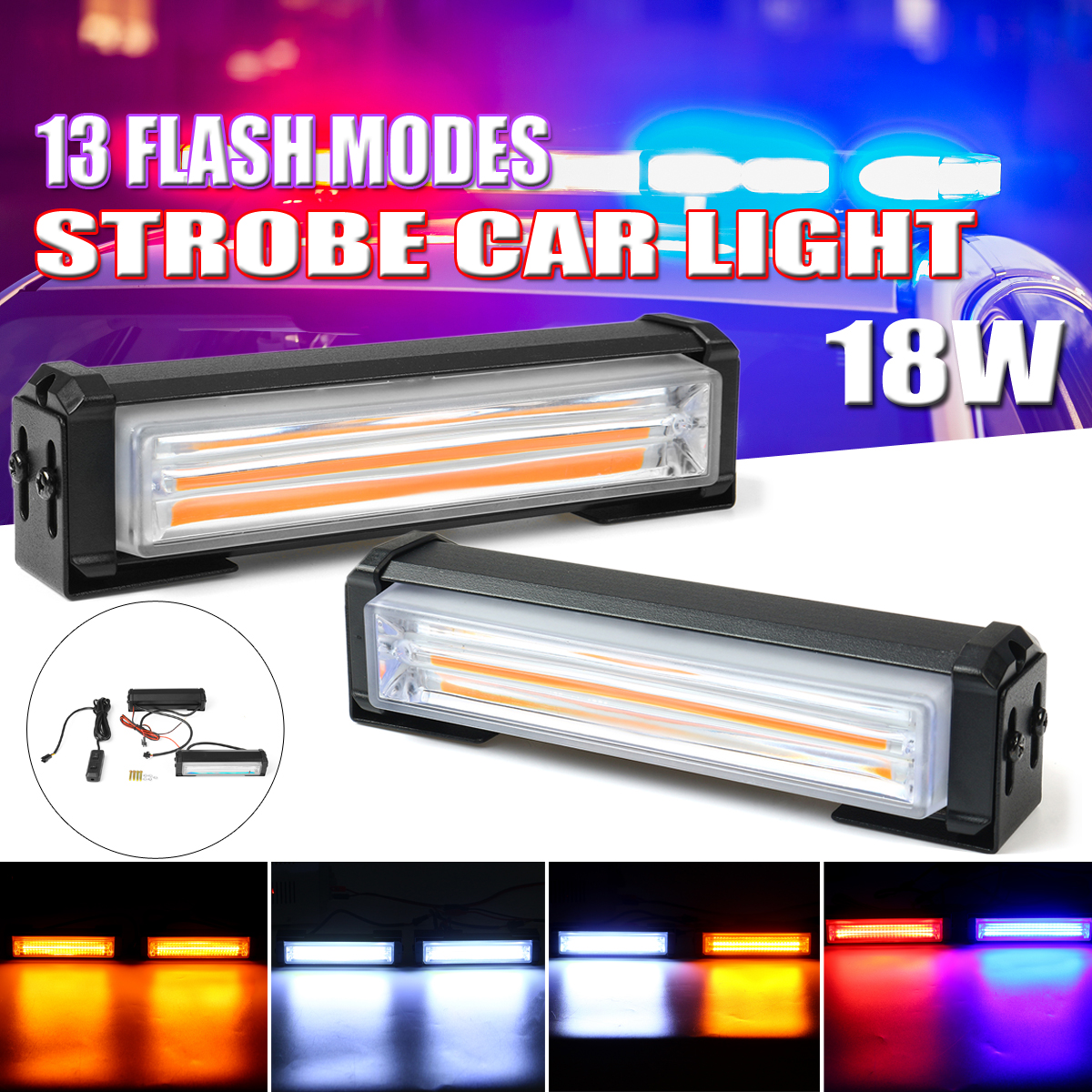2PCS-13modes-Car-COB-LED-Amber-Strobe-Recover-Flashing-Lights-Beacon-Lamp-1778965