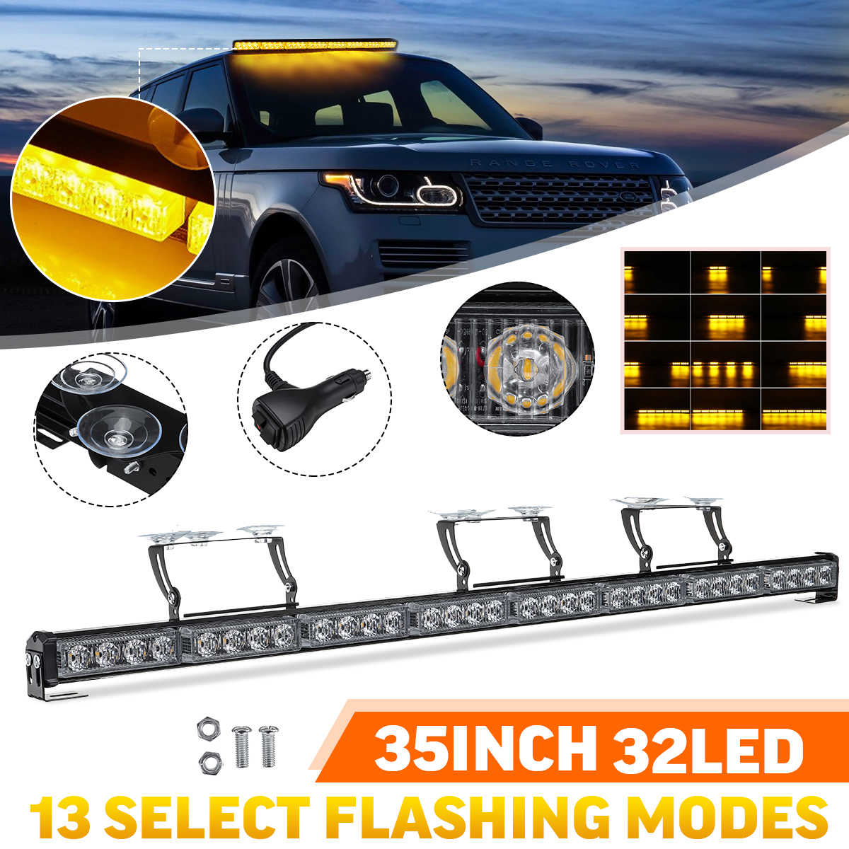 35-32-LED-Car-Truck-Emergency-Warning-Flash-Strobe-Light-Bar-Amber-12V-96W-1778963