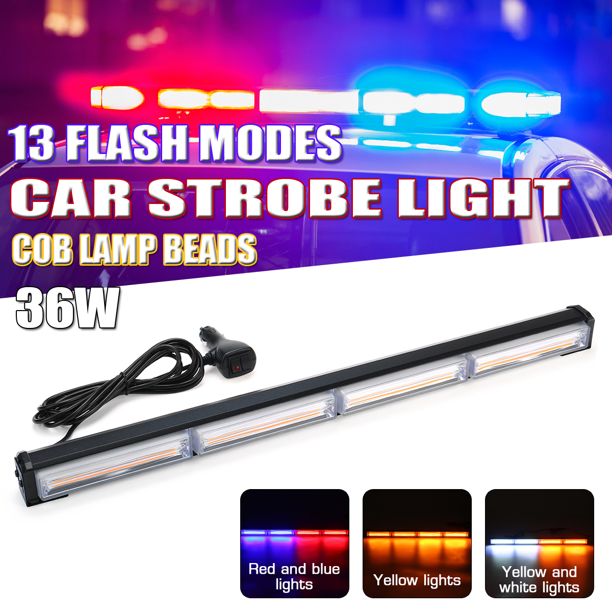 4-LED-1224V-36W-Car-Truck-Strobe-Warning-Flashing-Grill-Light-COB-Lamp-Beads-1778964