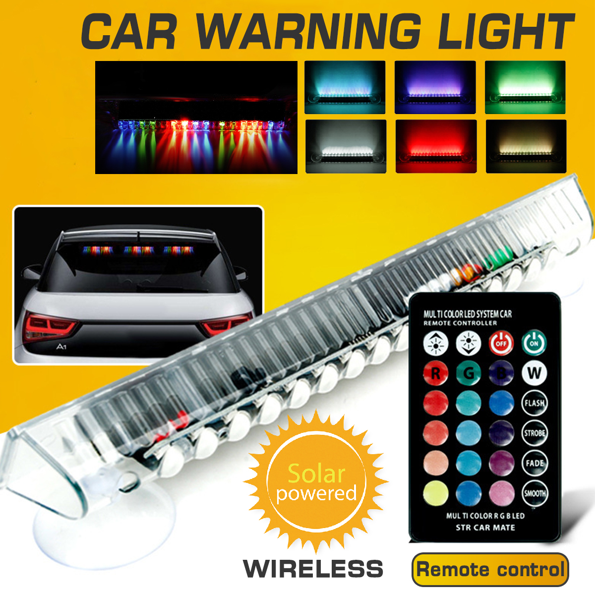 Car-LED-RGB-16-Color-Solar-Remote-Control-Warning-Emergency-Strobe-Light--Anti-tailing-12V-8W-1605079