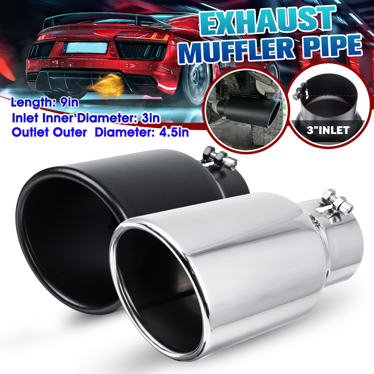 3-Inlet-45-Outlet-Car-Exhaust-Muffler-Pipe-Tail-Tube-Stainless-Steel-1813569