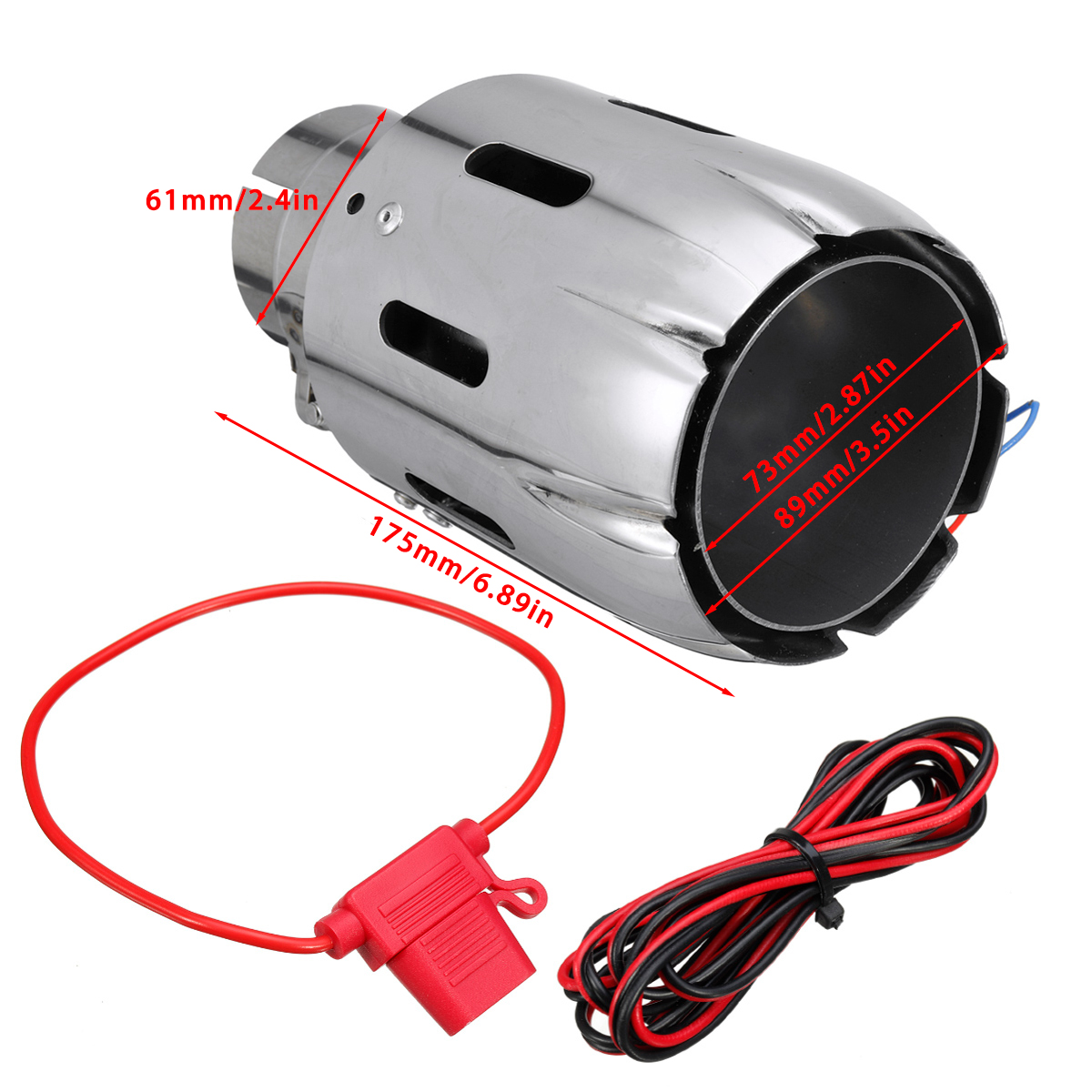 63mm-IN-101mm-Out-Stainless-Steel-Exhaust-Muffler-Blue-Red-LED-Light-1683561