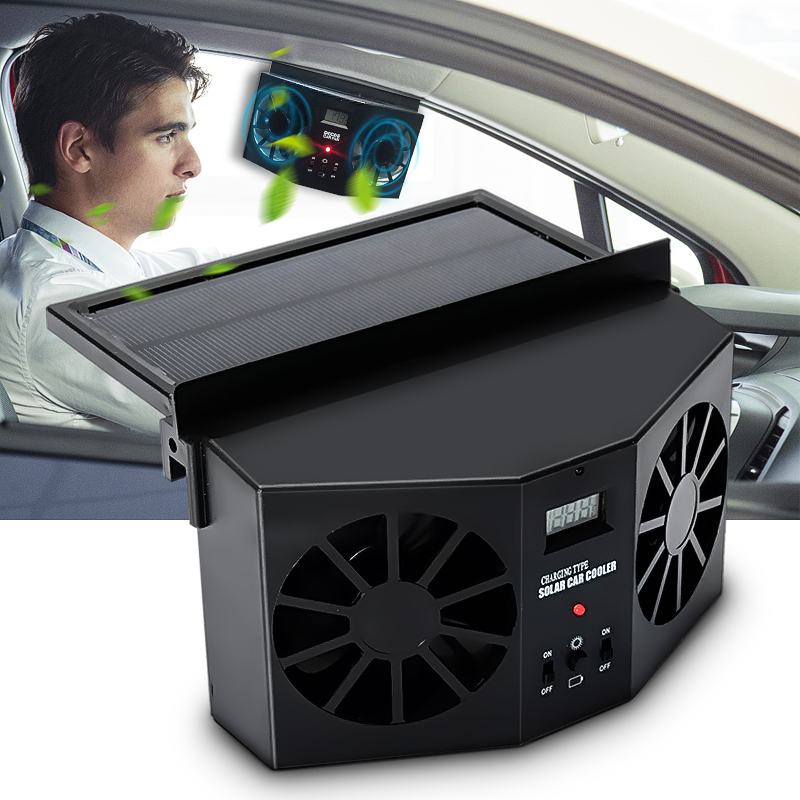Solar-Power-Car-Exhaust-Fan-Double-Air-Outlet-Window-Cooling-Cooler-Rechargeable-Ventilation-Black-1371930