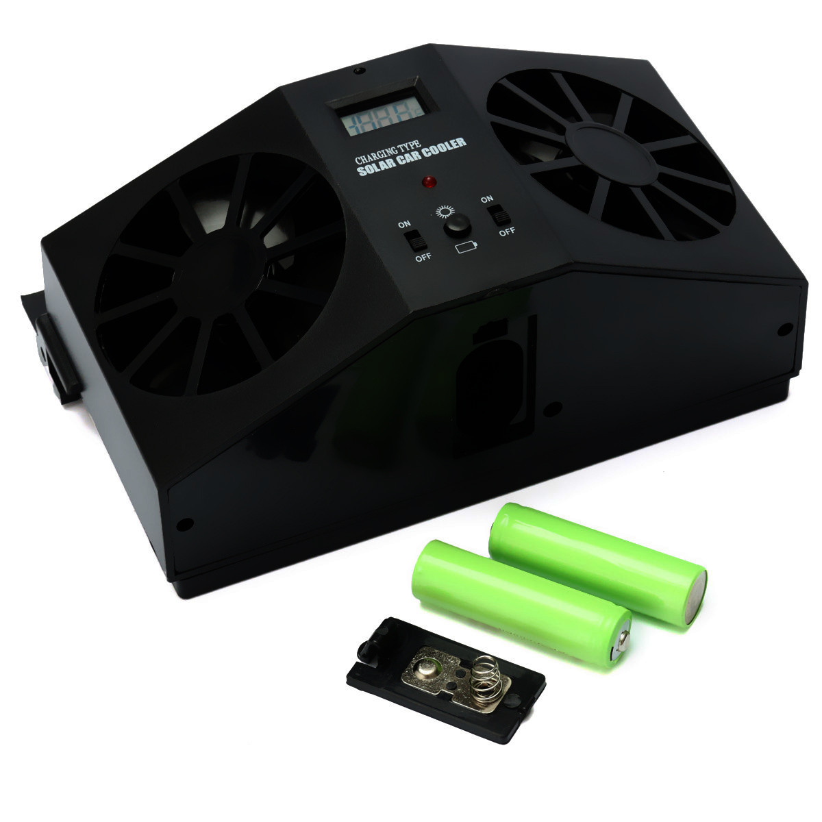 Solar-Power-Car-Exhaust-Fan-Double-Air-Outlet-Window-Cooling-Cooler-Rechargeable-Ventilation-Black-1371930