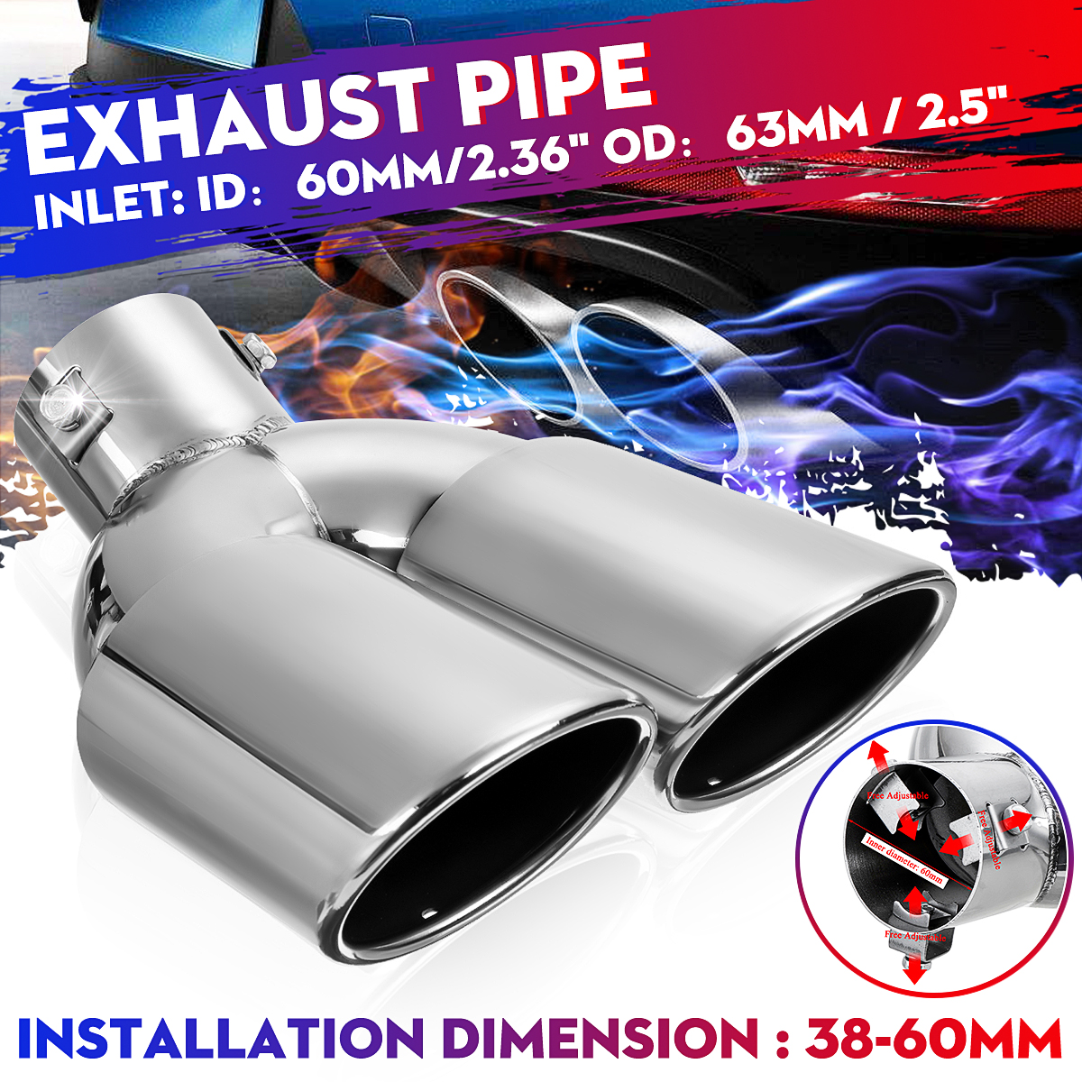 Universal-63mm-Car-Inlet-Dual-Exhaust-Pipe-Trim-Tip-Tail-Muffler-Stainless-Steel-1677084