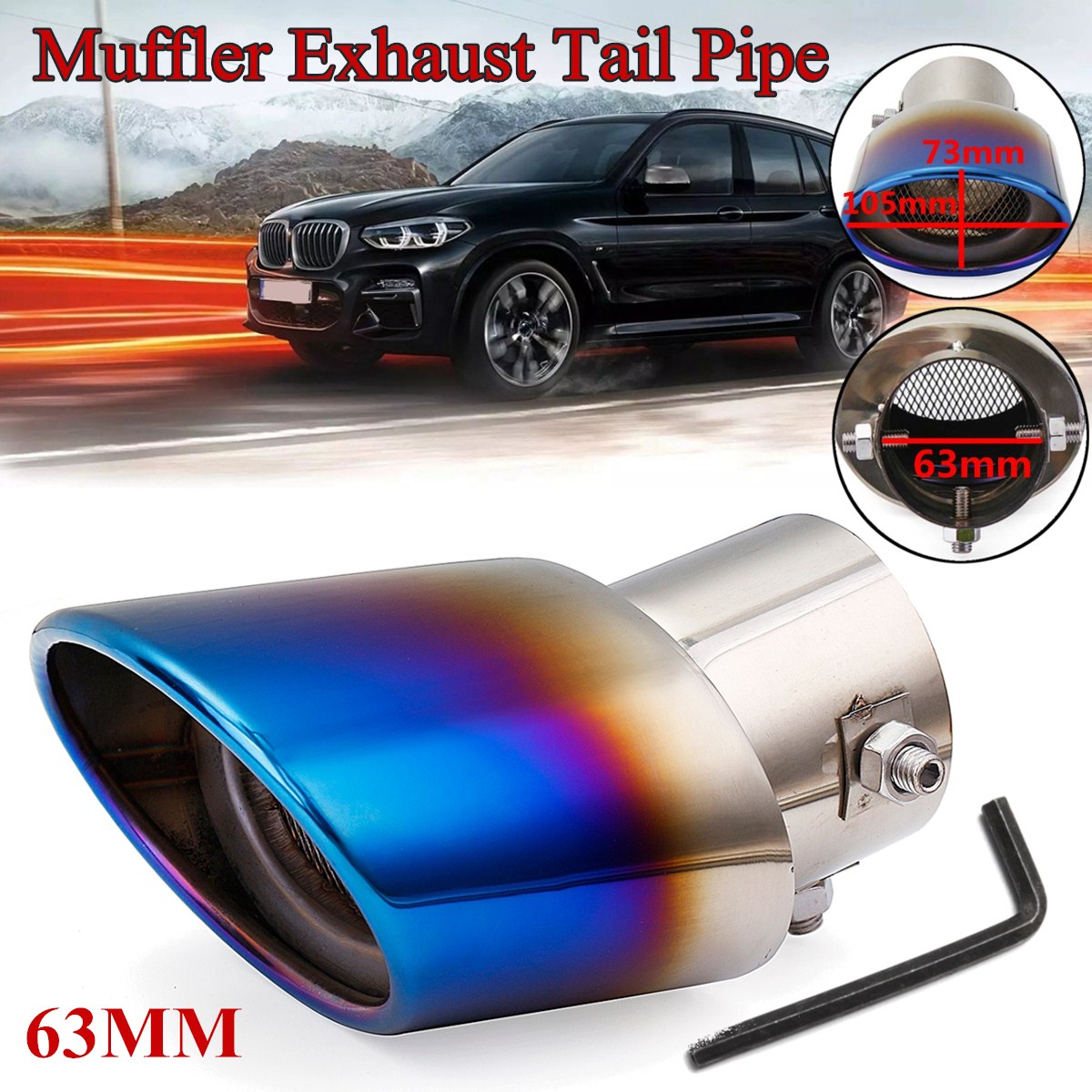 Universal-Blue-Grilled-Half-Grilled-Muffler-Exhaust-Tip-End-Tail-Pipe-1787504