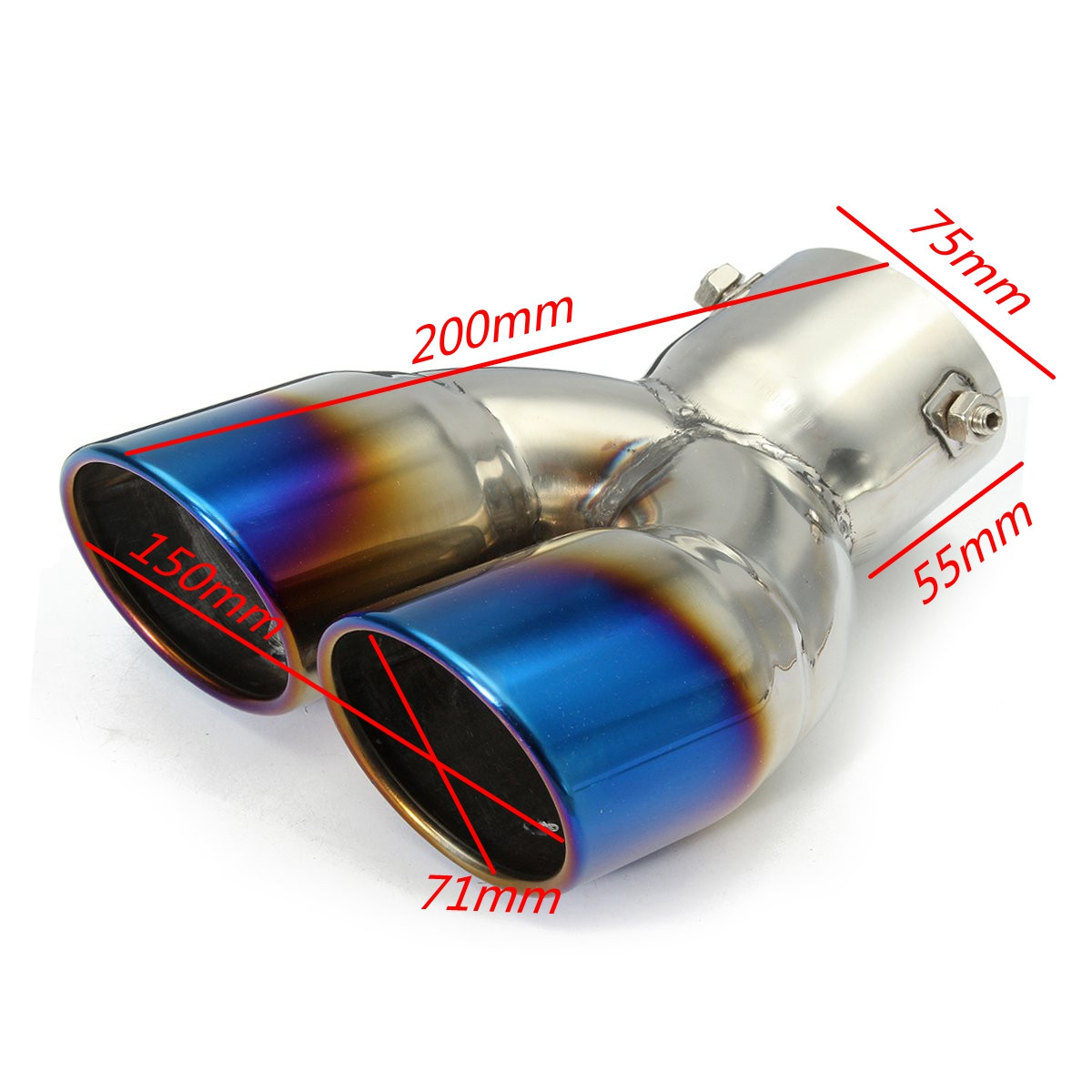Universal-Bluing-Exhaust-Muffler-Silencer-Dual-Tail-Pipe-Tips-58-70mm-Inlet-1409592