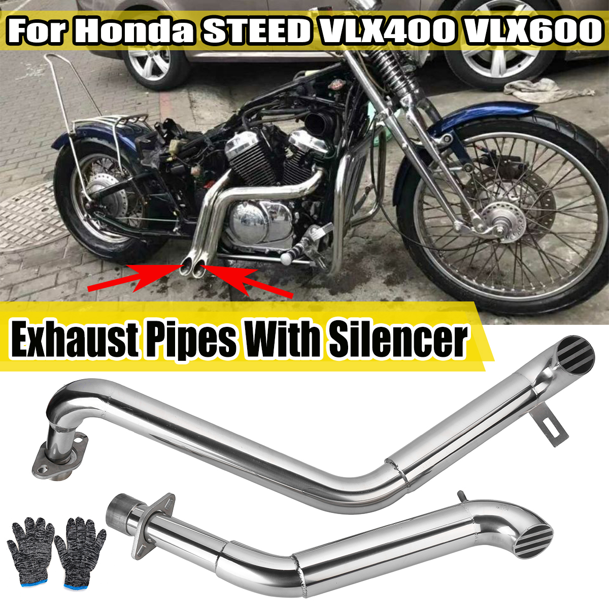 2PCS-Slash-Cut-Pipes-Full-Exhaust-System--Silencer-For-Honda-STEED-VLX400-VLX600-1824914