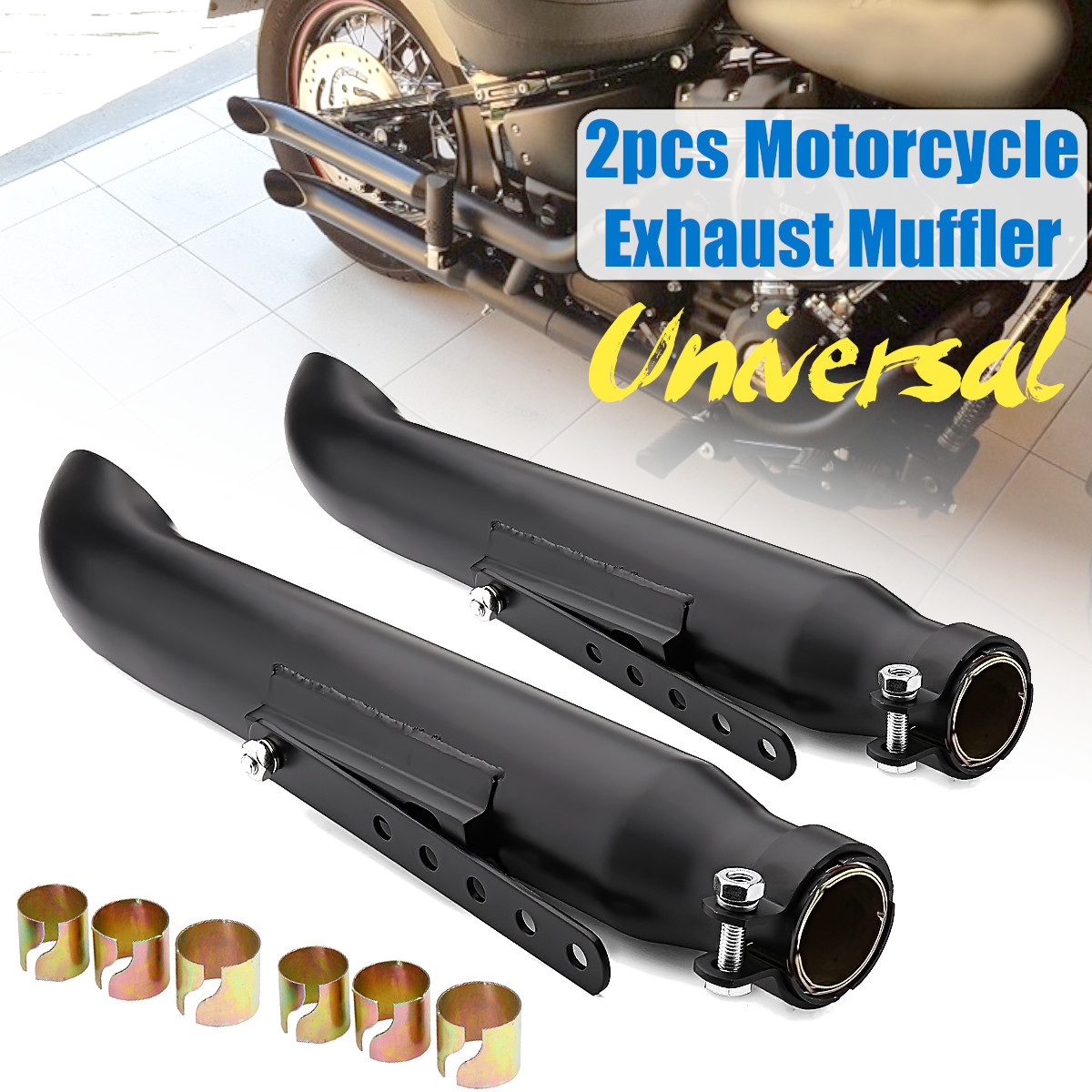 2X-Motorcycle-Exhaust-Muffler-Pipe-Tip-Retro-Vintage-Rear-Pipe-Tube-Black-For-Bobbers-1708576