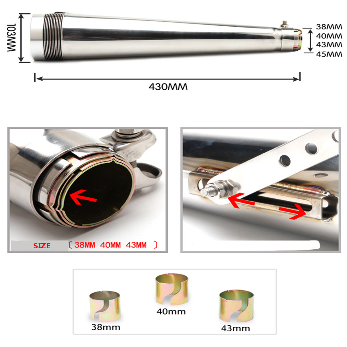 3-14quot-385404345mm-Motorcycle-Exhaust-Muffler-Pipe-Slip-on-Billet-Cap-For-Harley-2014-2017-Chrome-1654191