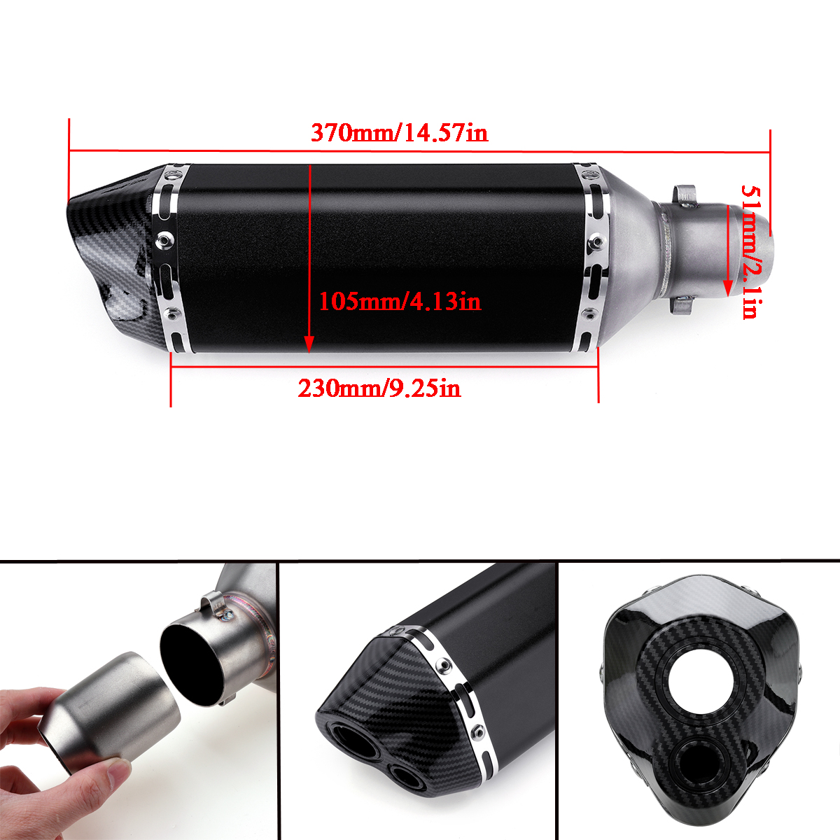 370mm-Motorcycle-Exhaust-Muffler-Tail-Pipe-Tips-DB-Killer-Slip-on-38-51mm-Black-1423779