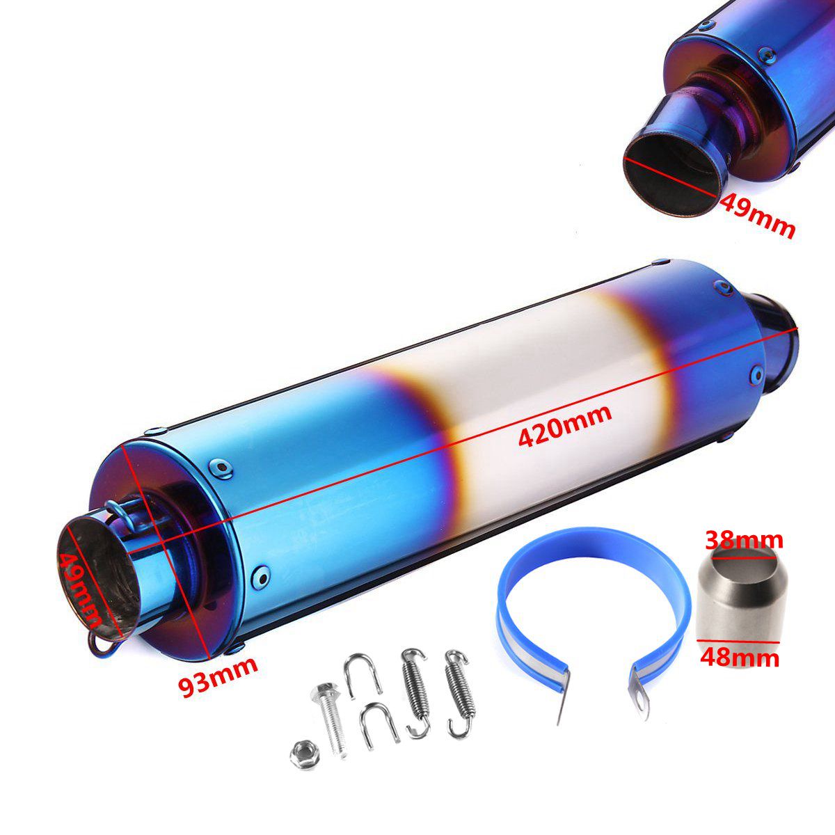 38-48mm-Motorcycle-Stainless-Steel-Exhaust-Muffler-Pipe-Grilled-Blue-1656739