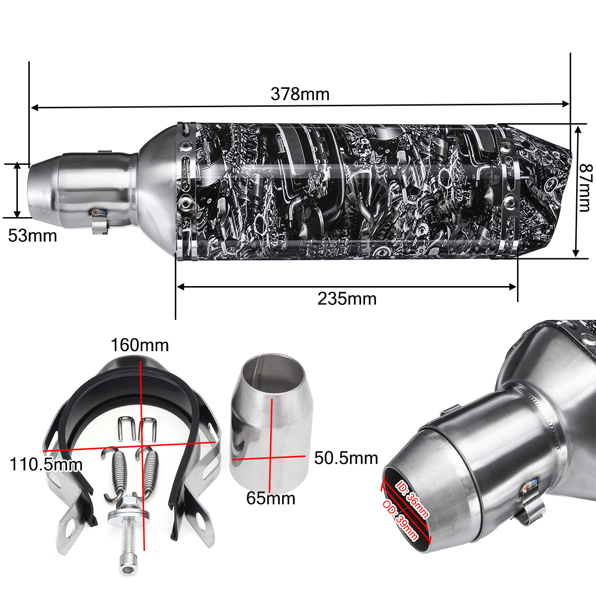 38-51mm-Motorcycle-Bike-Exhaust-Tip-Pipe-Trim-Muffler-Stainless-Steel-Tail-Tube-1613954