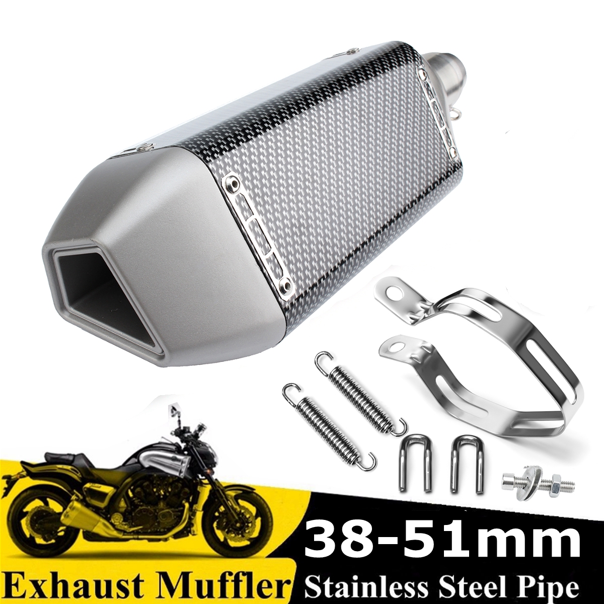 38-51mm-Motorcycle-Carbon-Fiber-Exhaust-Muffler-Pipe-Rhombus-Metal-Universal-1280656